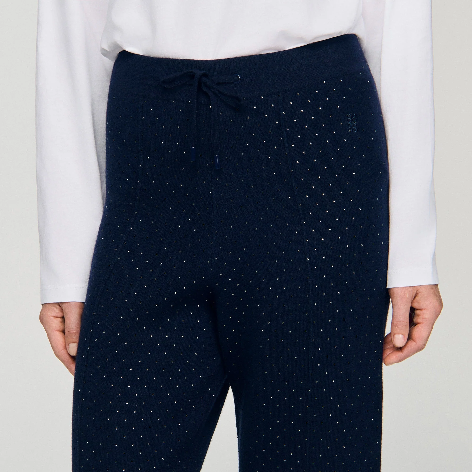 Vadim Knit Rhinestone-Covered Trousers Navy Blue - Image 4