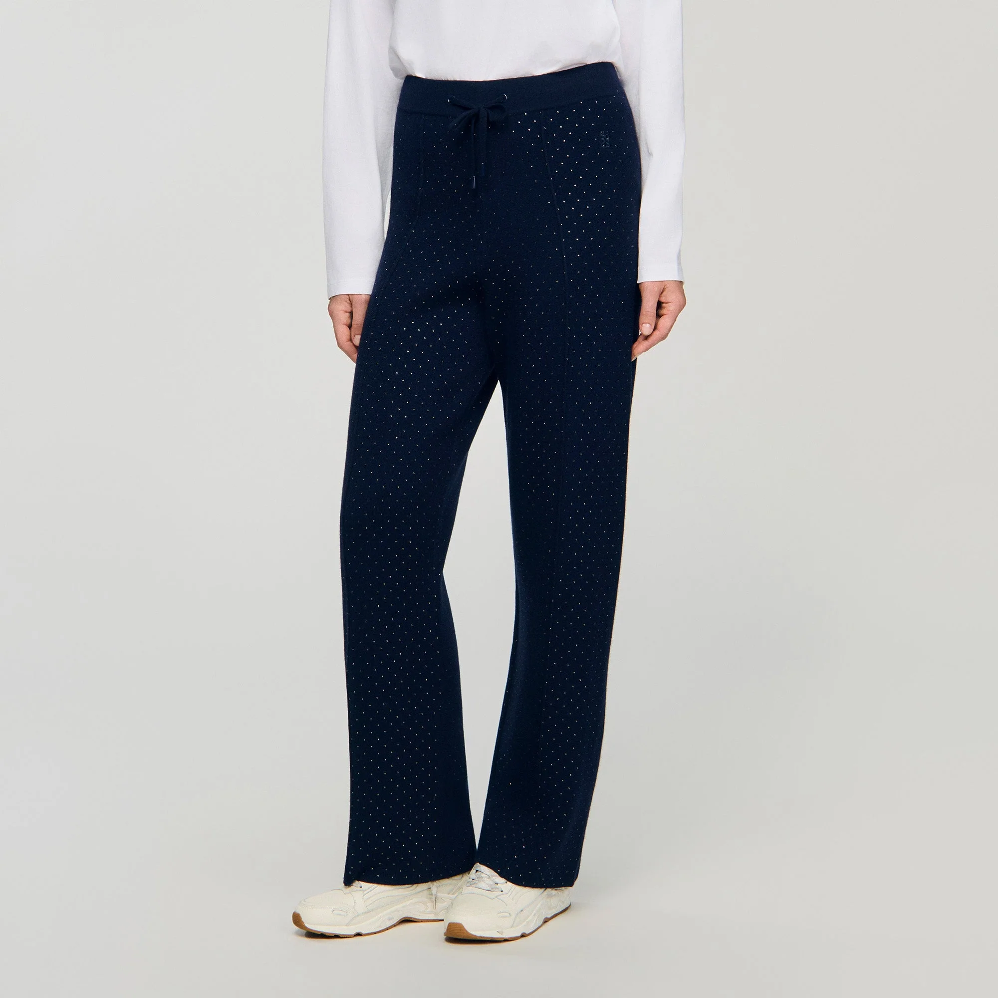 Vadim Knit Rhinestone-Covered Trousers Navy Blue - Image 5