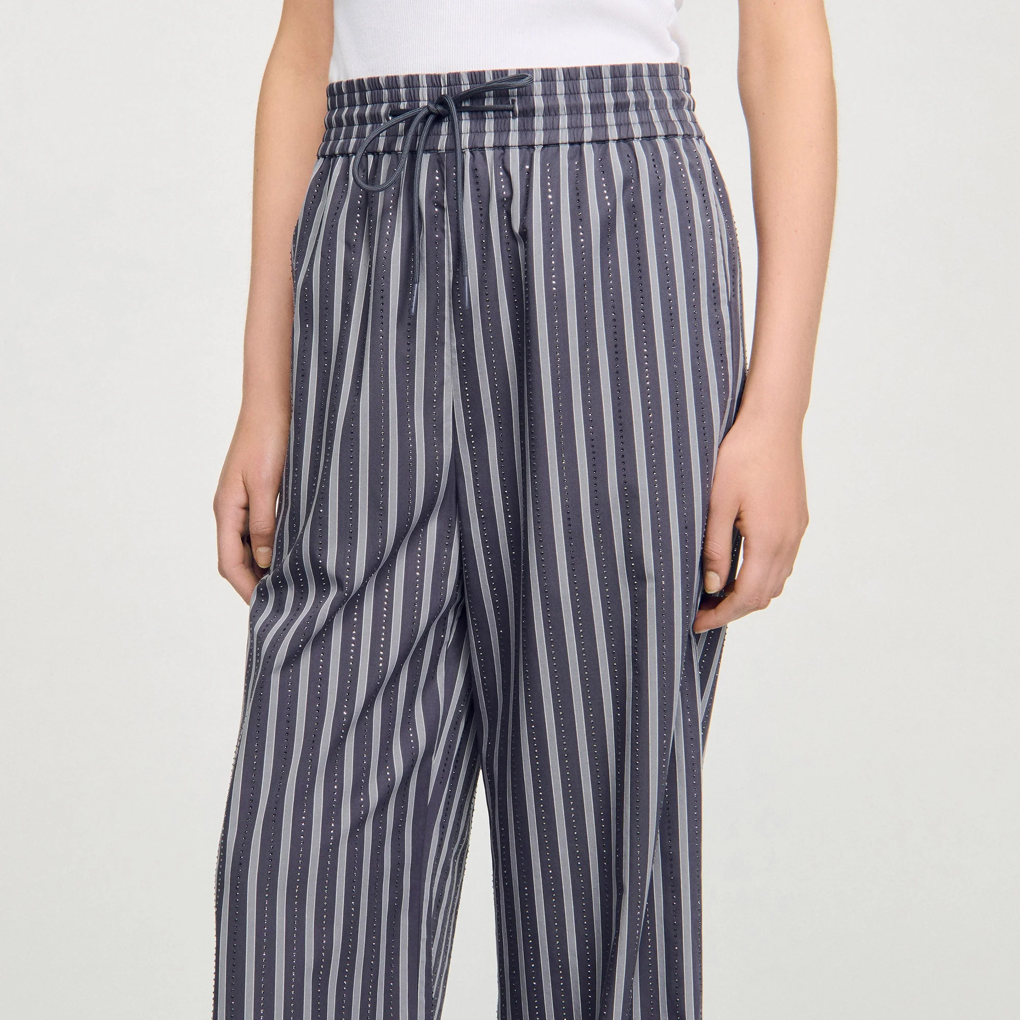 Wightfall Striped Rhinestone Trousers Grey - Image 5