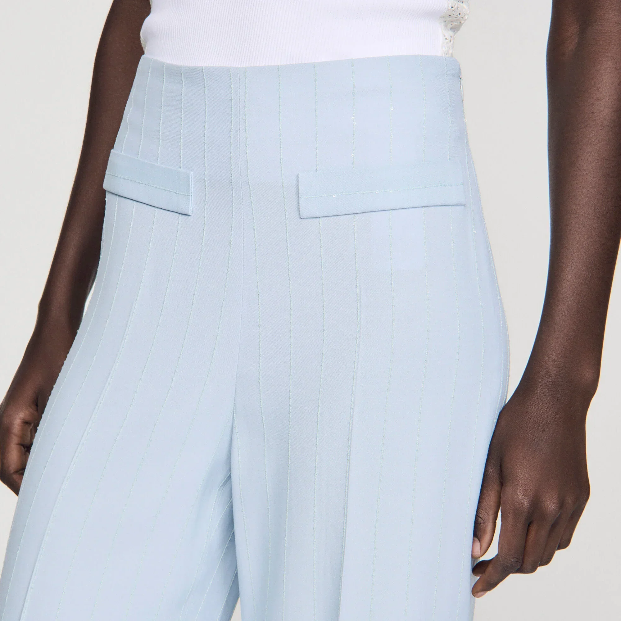 Concorde Striped Sequin Trousers Sky Blue - Image 3