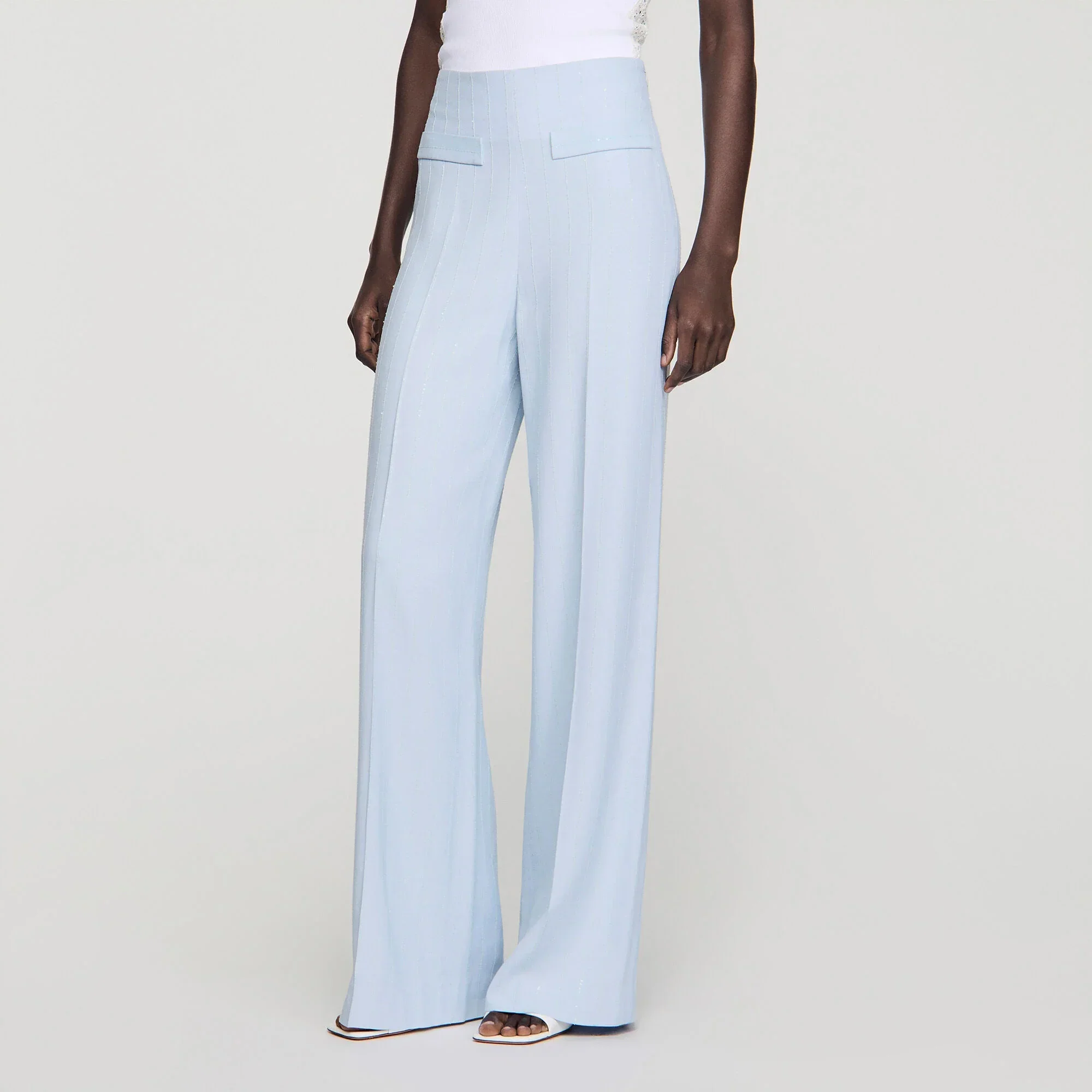 Concorde Striped Sequin Trousers Sky Blue - Image 4