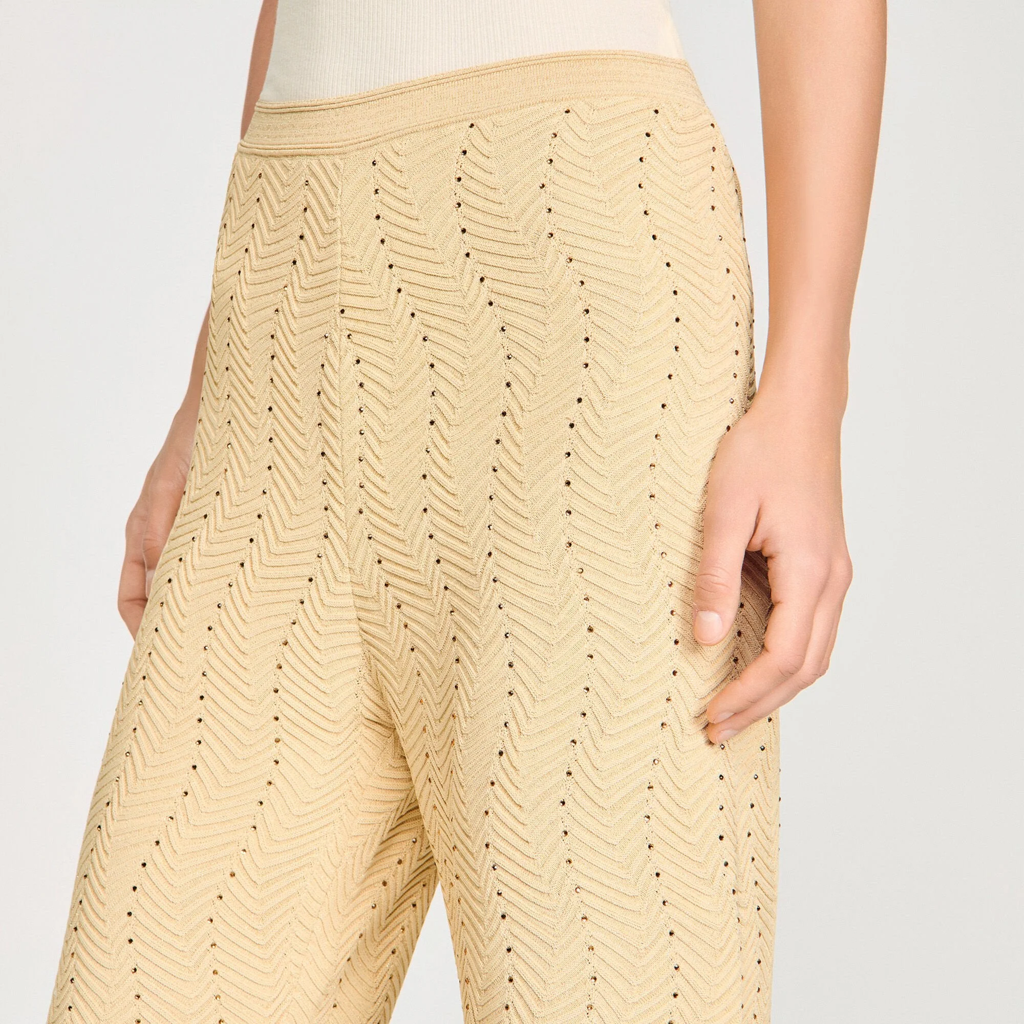 Lolame Rhinestone Knit Trousers Gold - Image 3