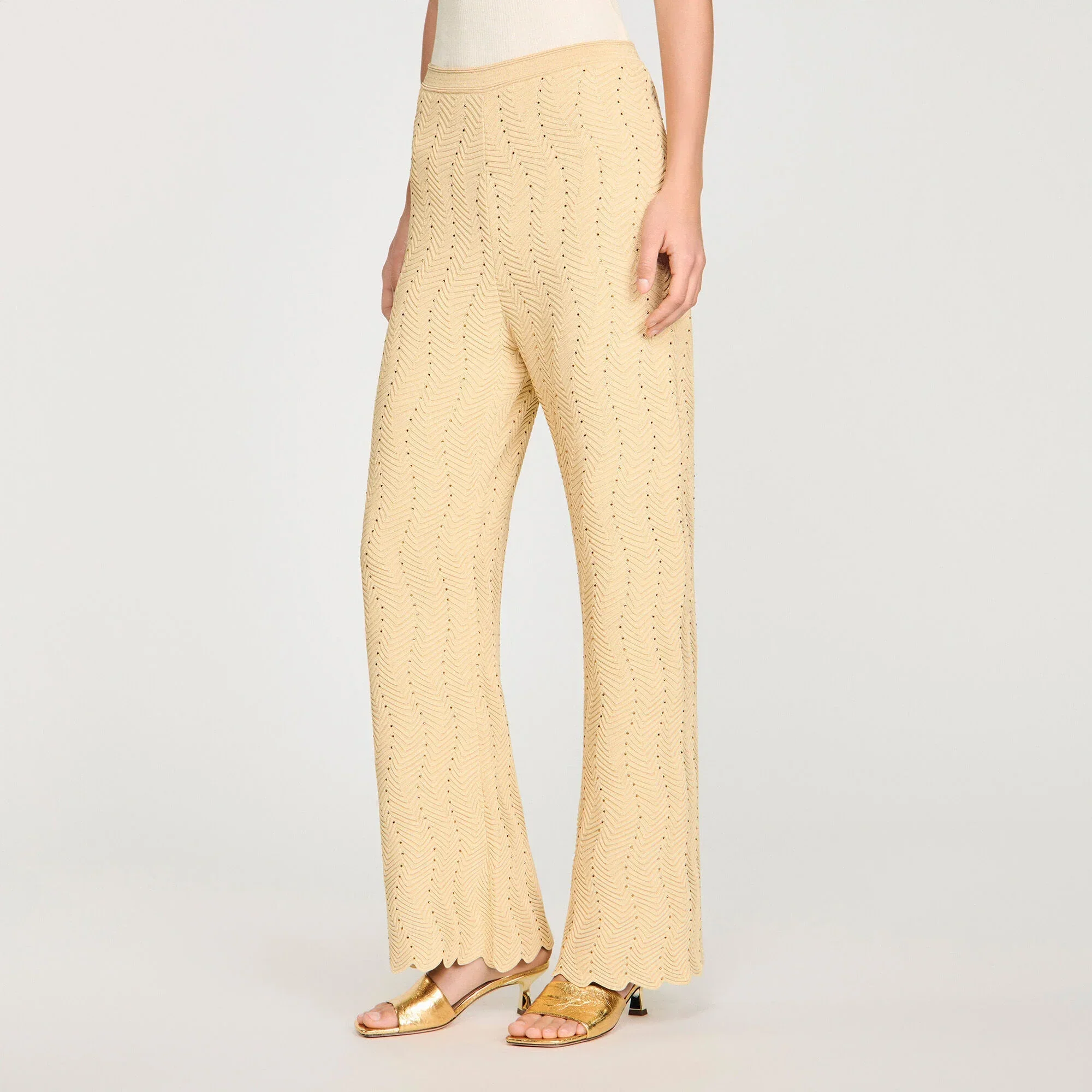 Lolame Rhinestone Knit Trousers Gold - Image 4