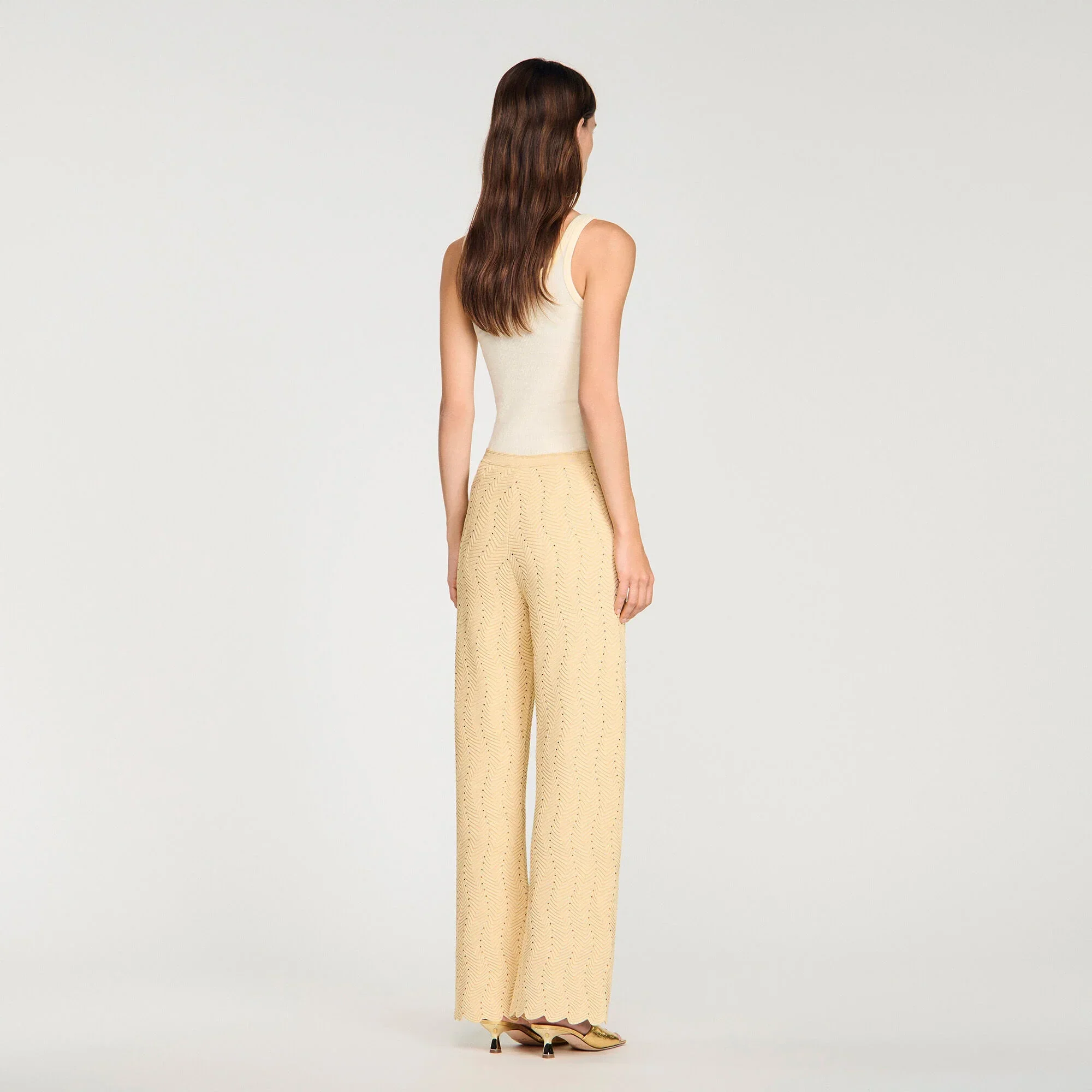 Lolame Rhinestone Knit Trousers Gold - Image 5