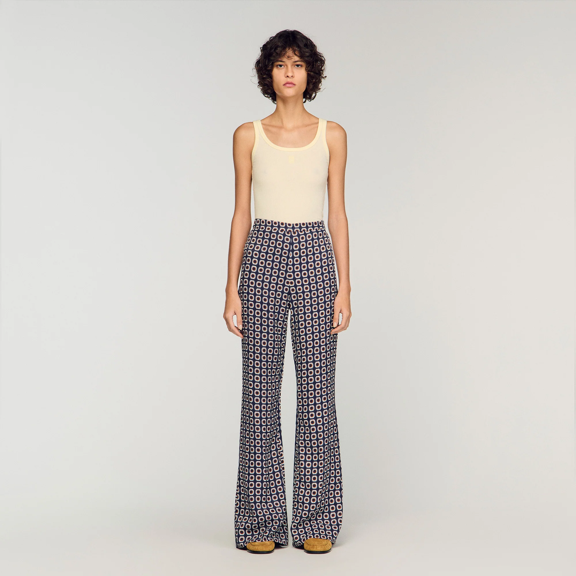 Donovan Floral-Print Floaty Trousers Deep Blue / Ocher - Image 2