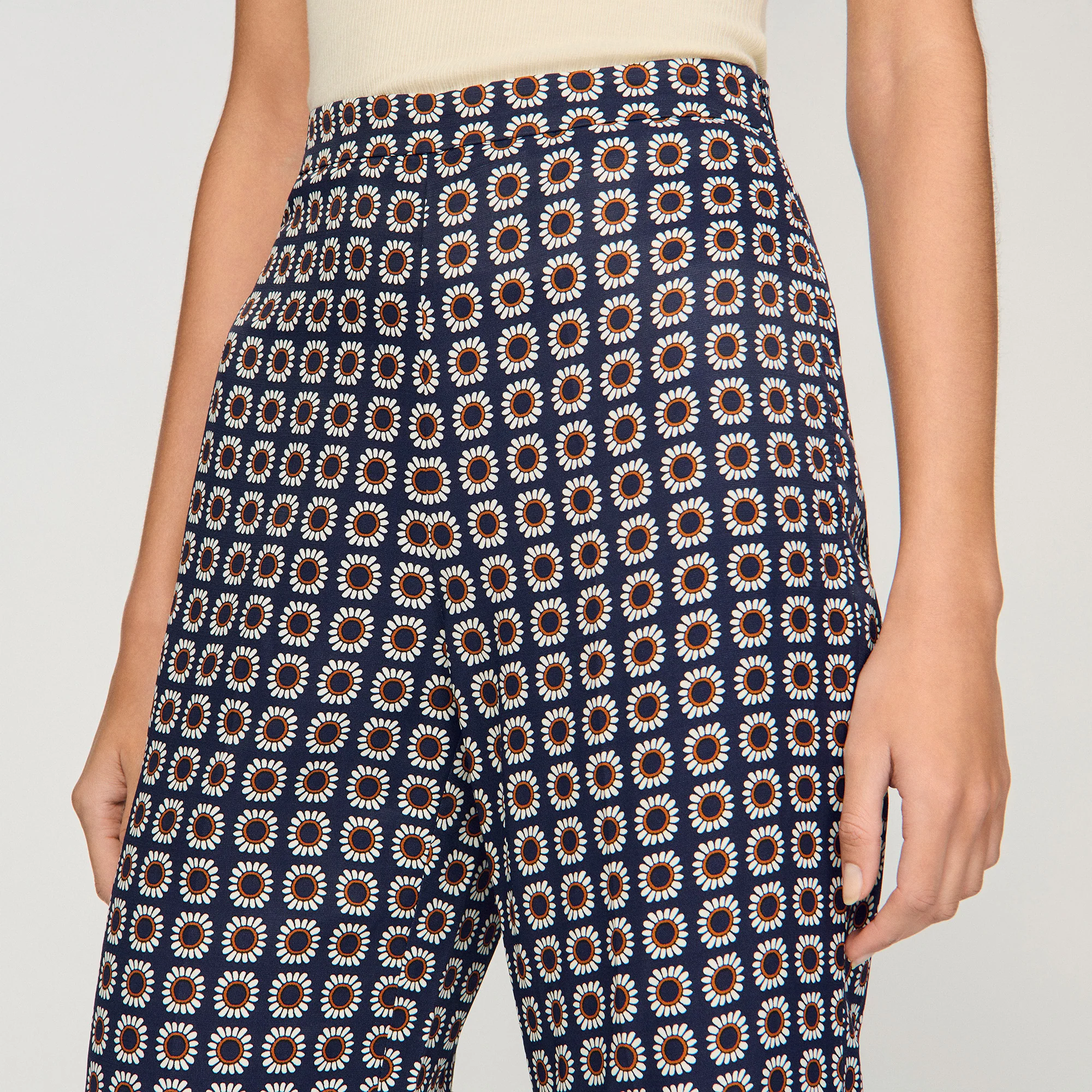 Donovan Floral-Print Floaty Trousers Deep Blue / Ocher - Image 3