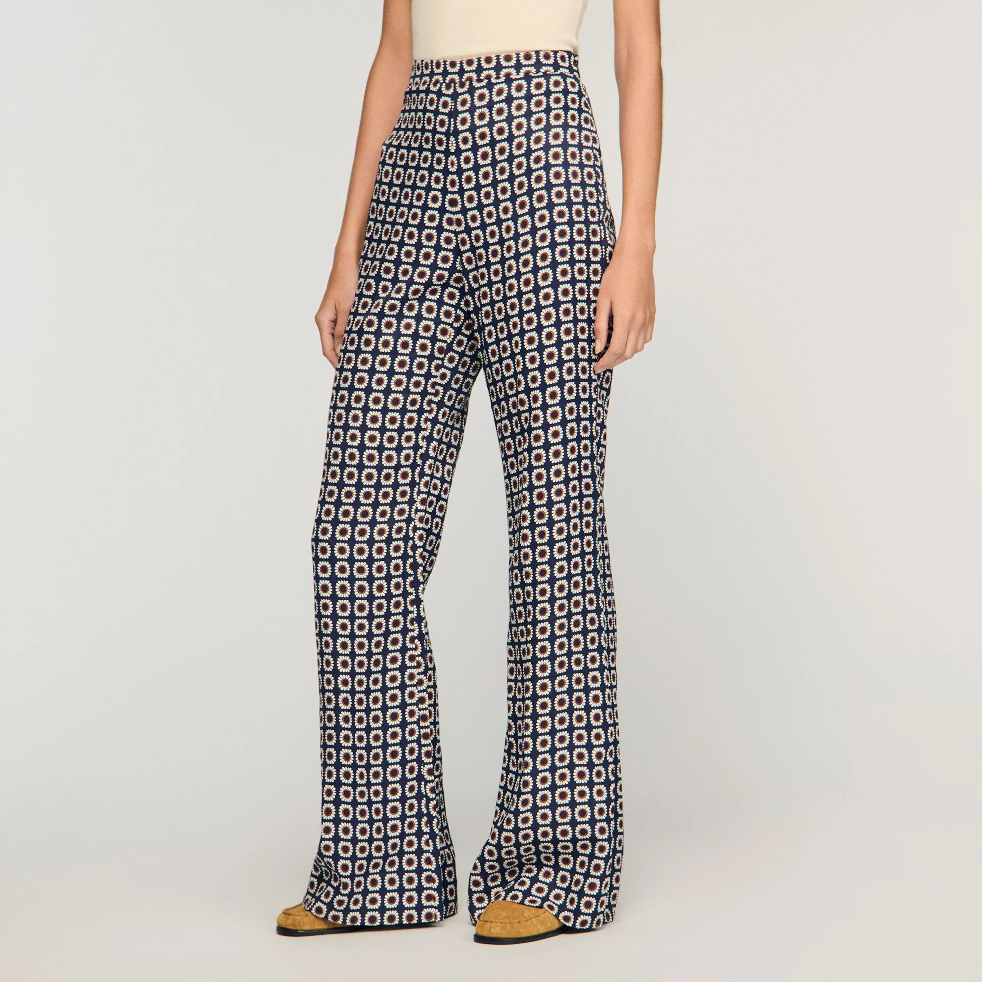 Donovan Floral-Print Floaty Trousers Deep Blue / Ocher - Image 4