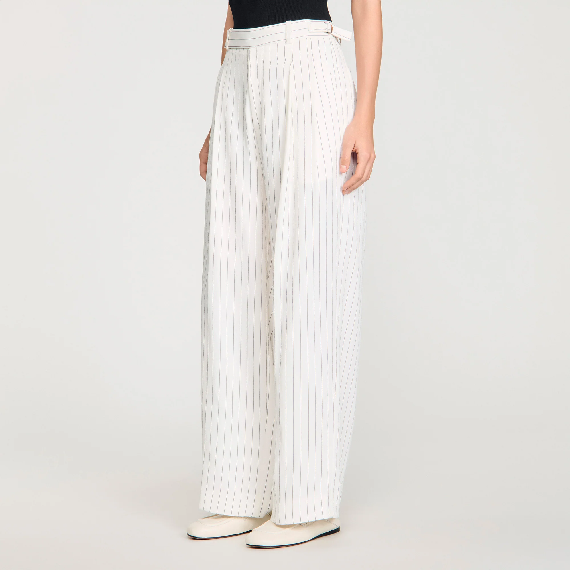 Matson Striped Suit Trousers Ecru / Black - Image 4