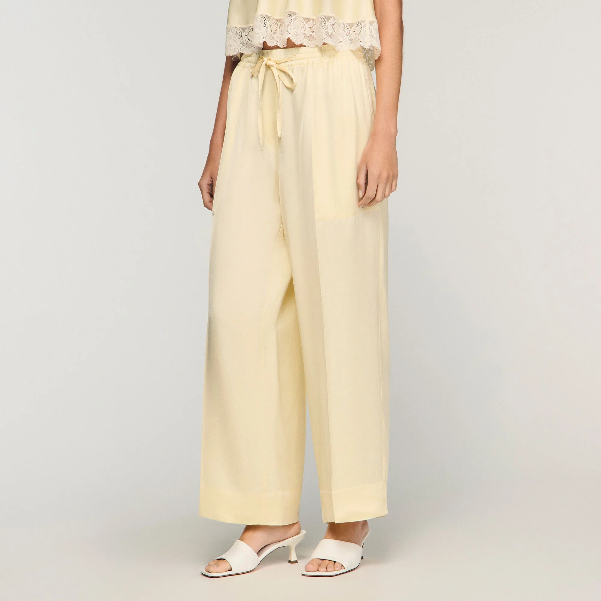 Talia Satin Wide-Leg Trousers Light Yellow - Image 4