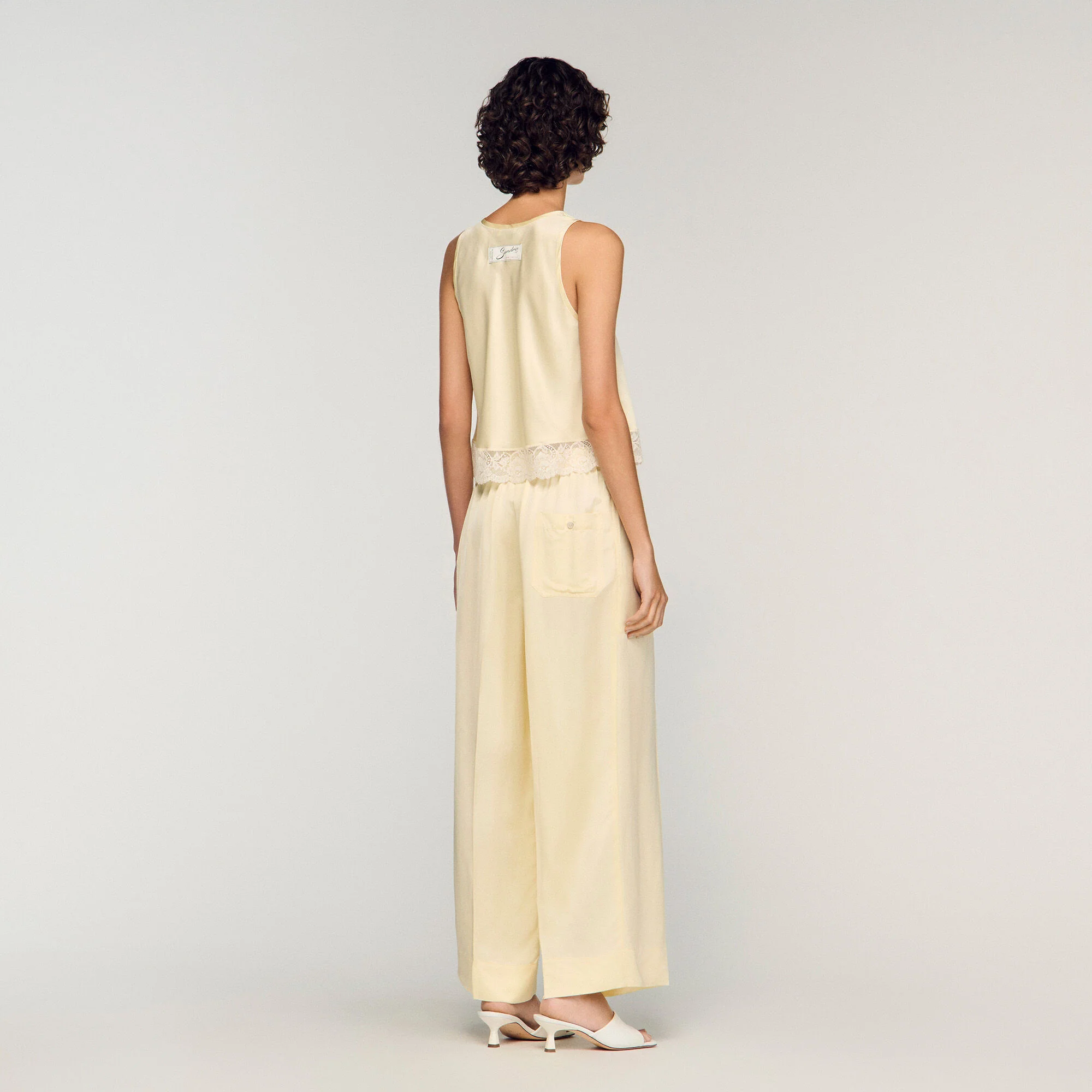 Talia Satin Wide-Leg Trousers Light Yellow - Image 5