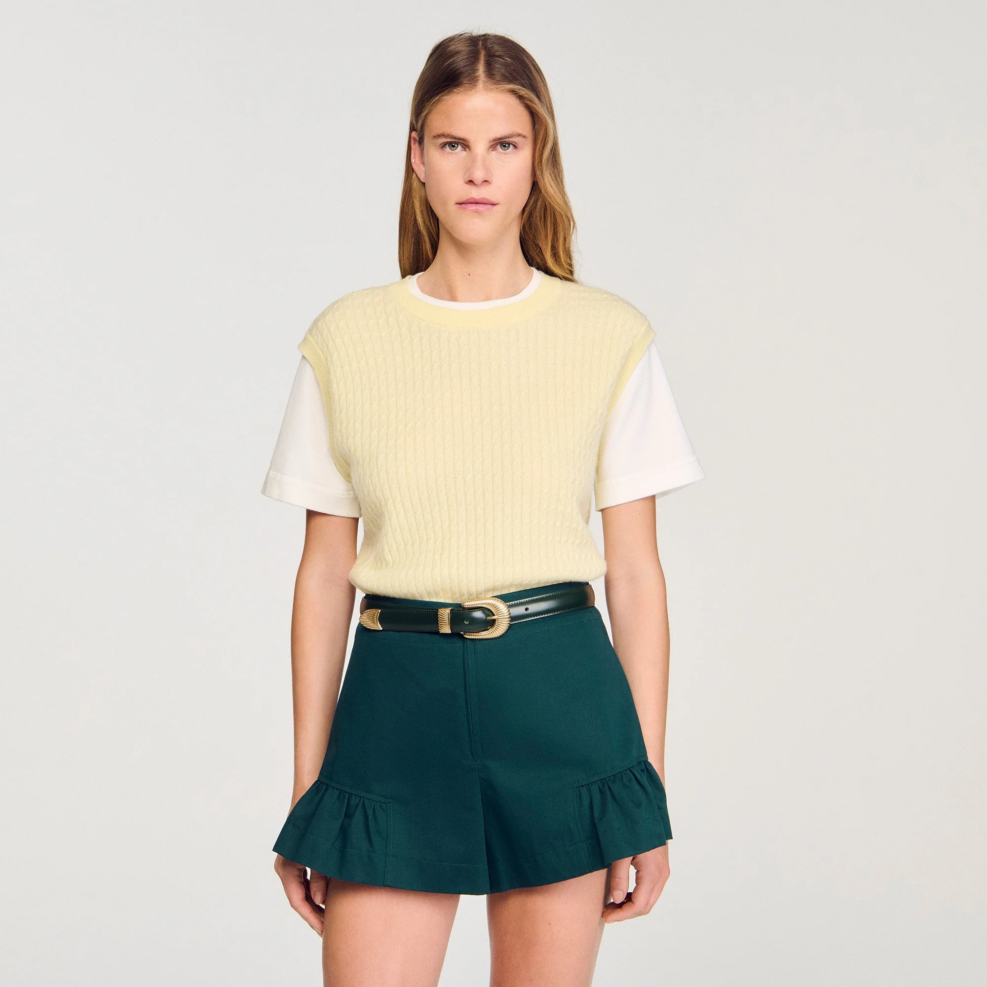 Hugues Dual-Material Knit Jumper Light Yellow - Image 4