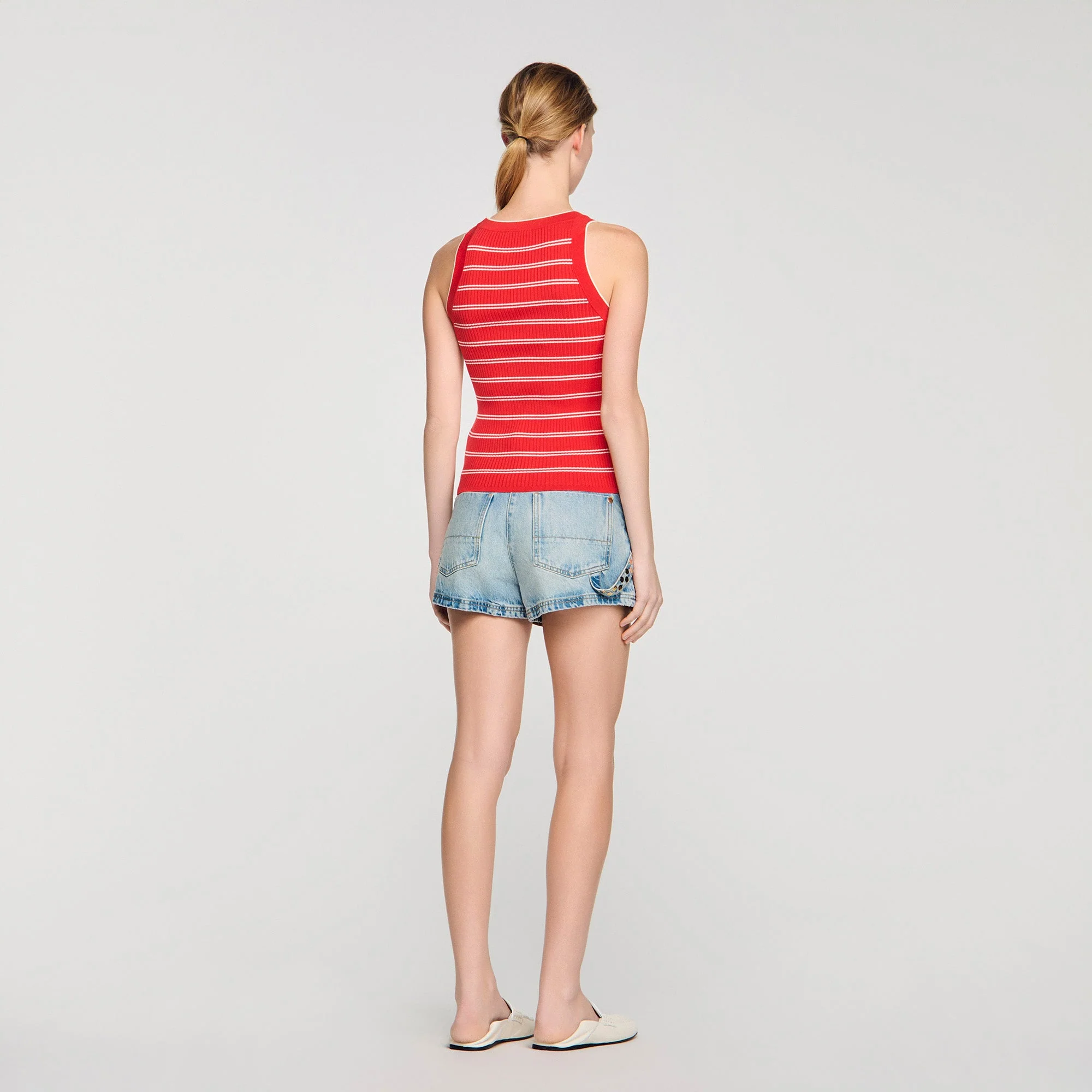 Poema Striped Ribbed Vest Top Red - Image 3