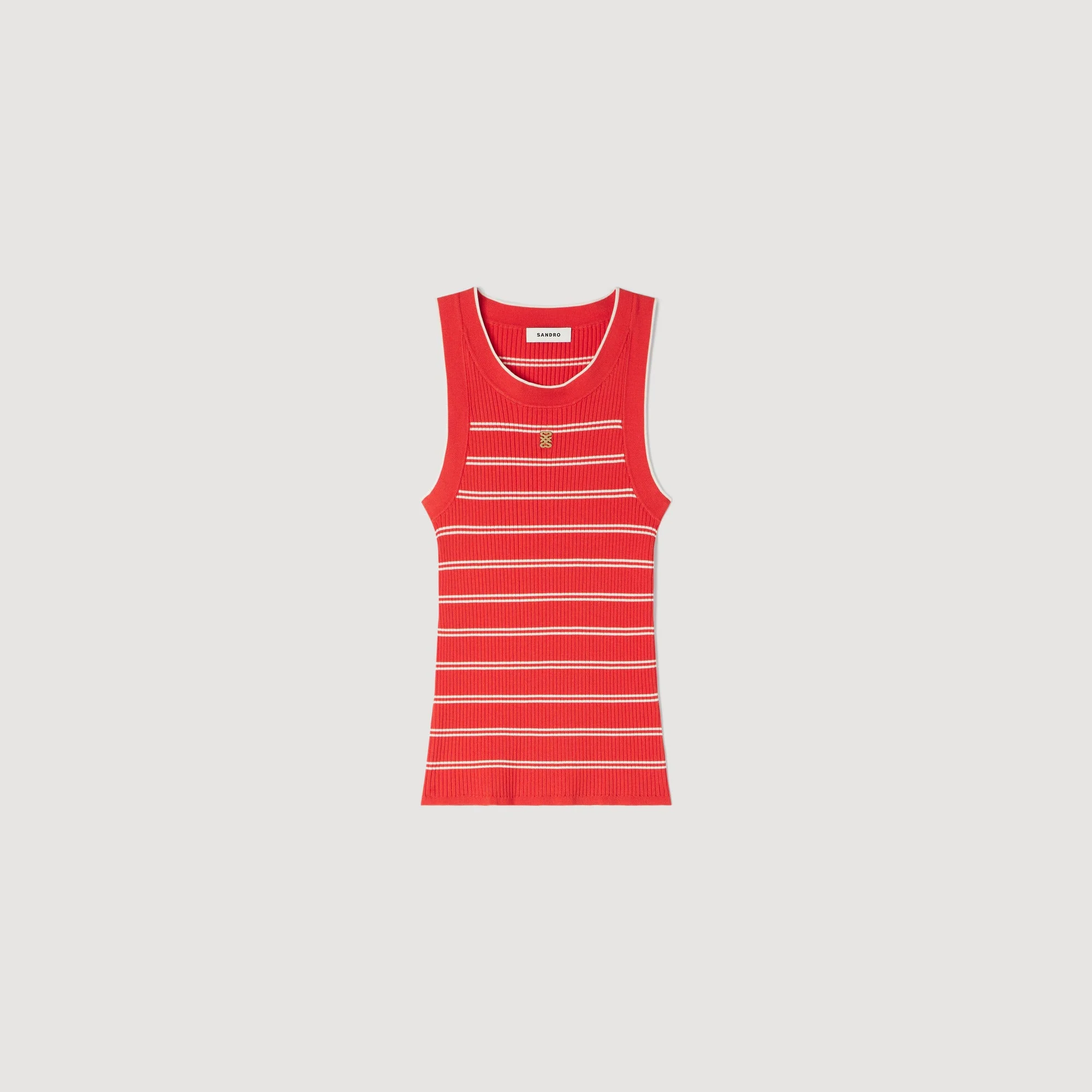 Poema Striped Ribbed Vest Top Red - Image 7
