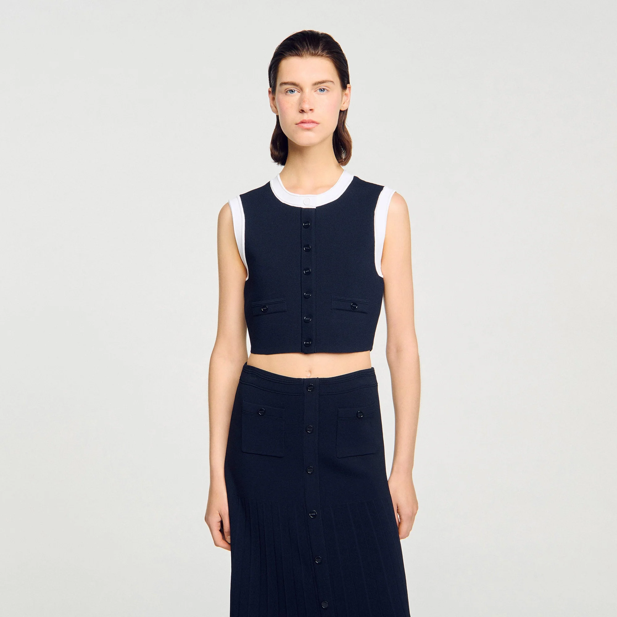 Ocean Two-Tone Cropped Cardigan Navy Blue - Image 4