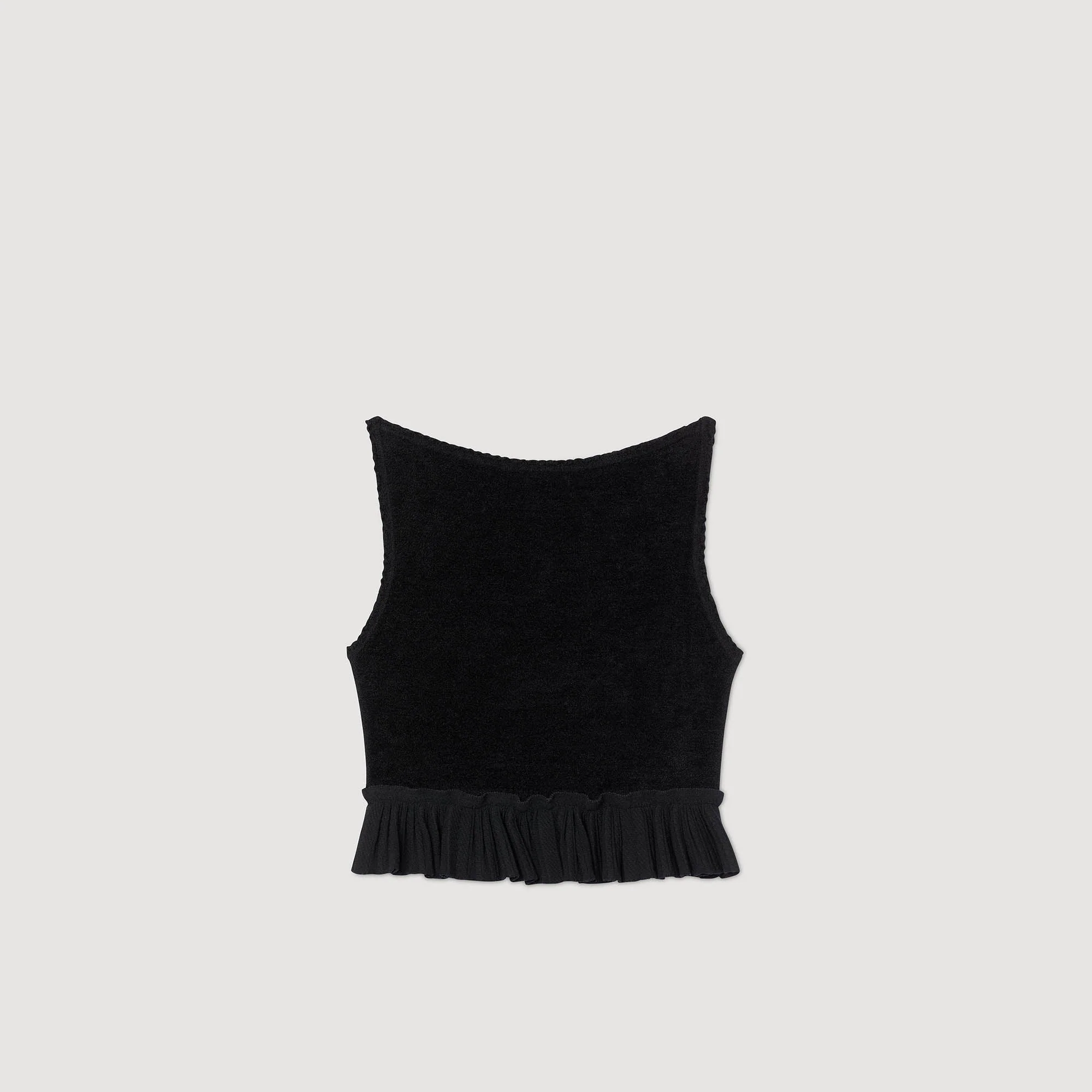 Oreon Ruffled Knit Crop Top Black - Image 6
