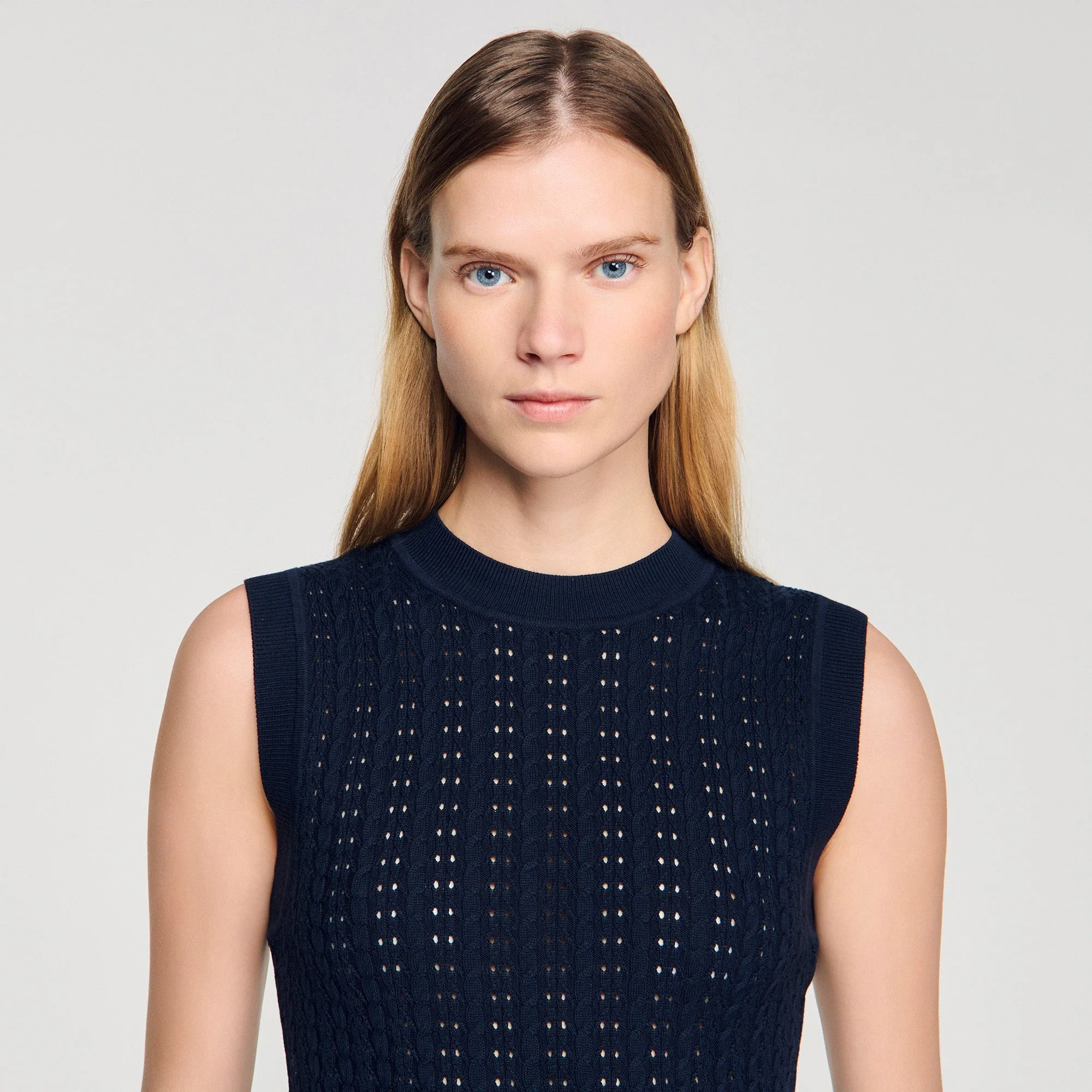 Fidele Textured Cropped Knit Jumper Navy Blue - Image 3