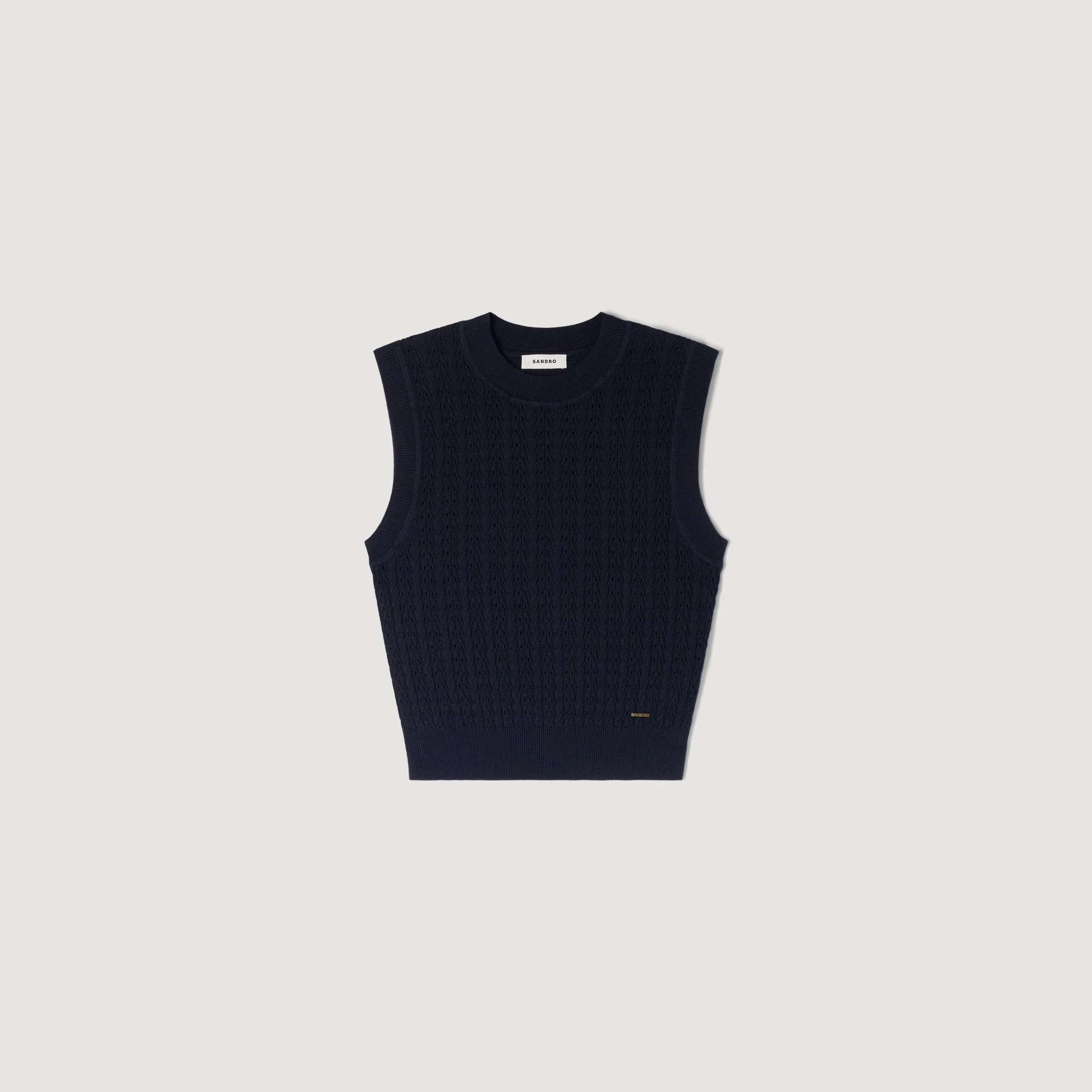 Fidele Textured Cropped Knit Jumper Navy Blue - Image 6