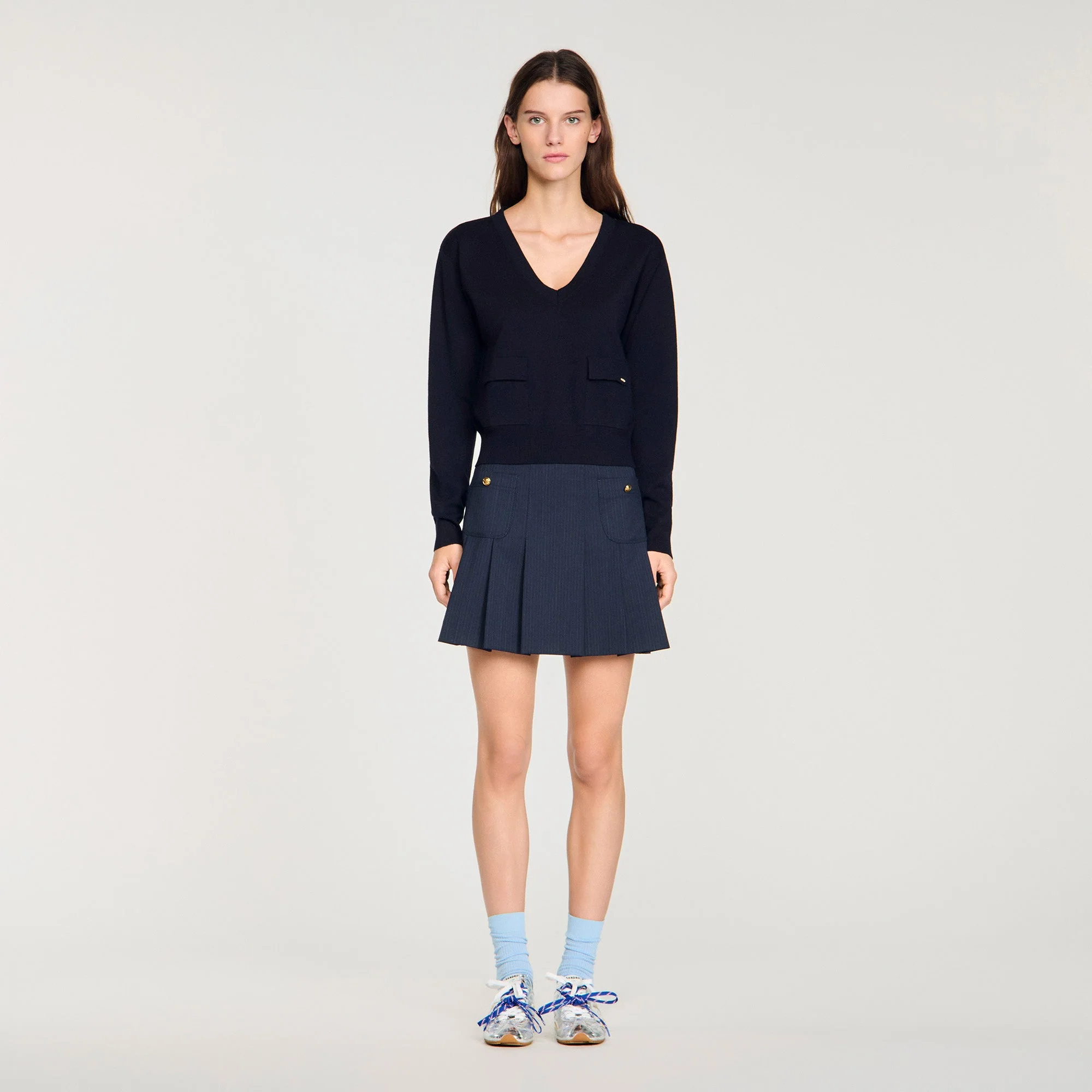 Malroy V-Neck Wool Jumper Navy Blue - Image 2