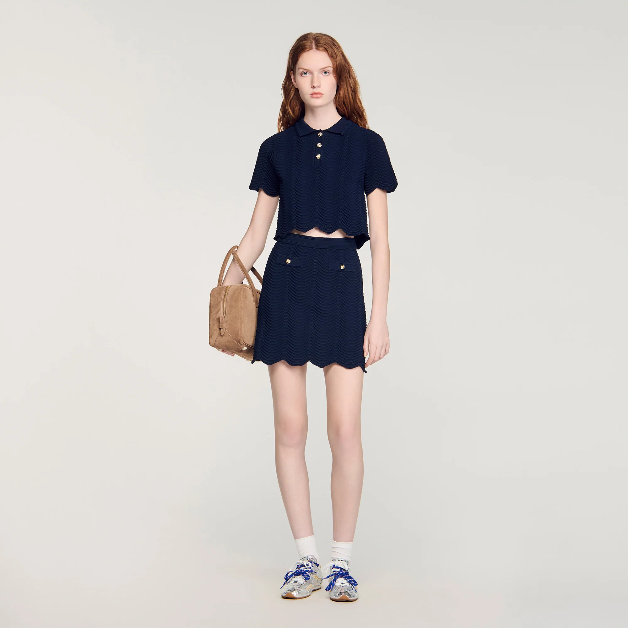 Campea Decorative Knit Polo-Neck Jumper Navy Blue