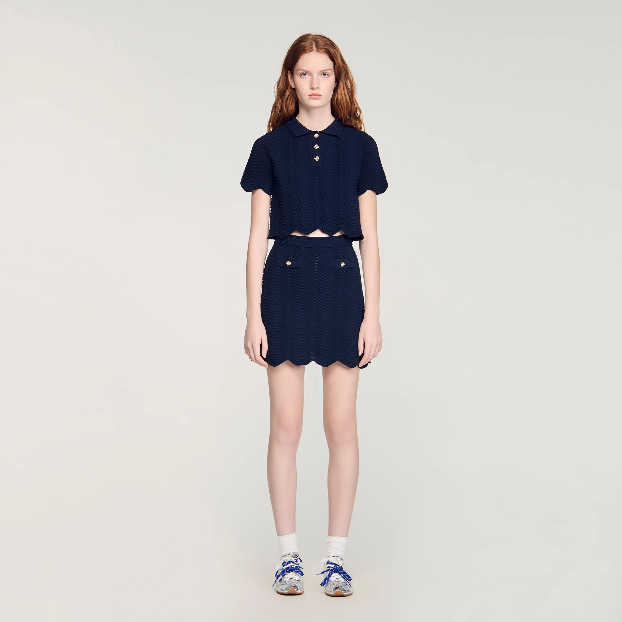 Campea Decorative Knit Polo-Neck Jumper Navy Blue - Image 2