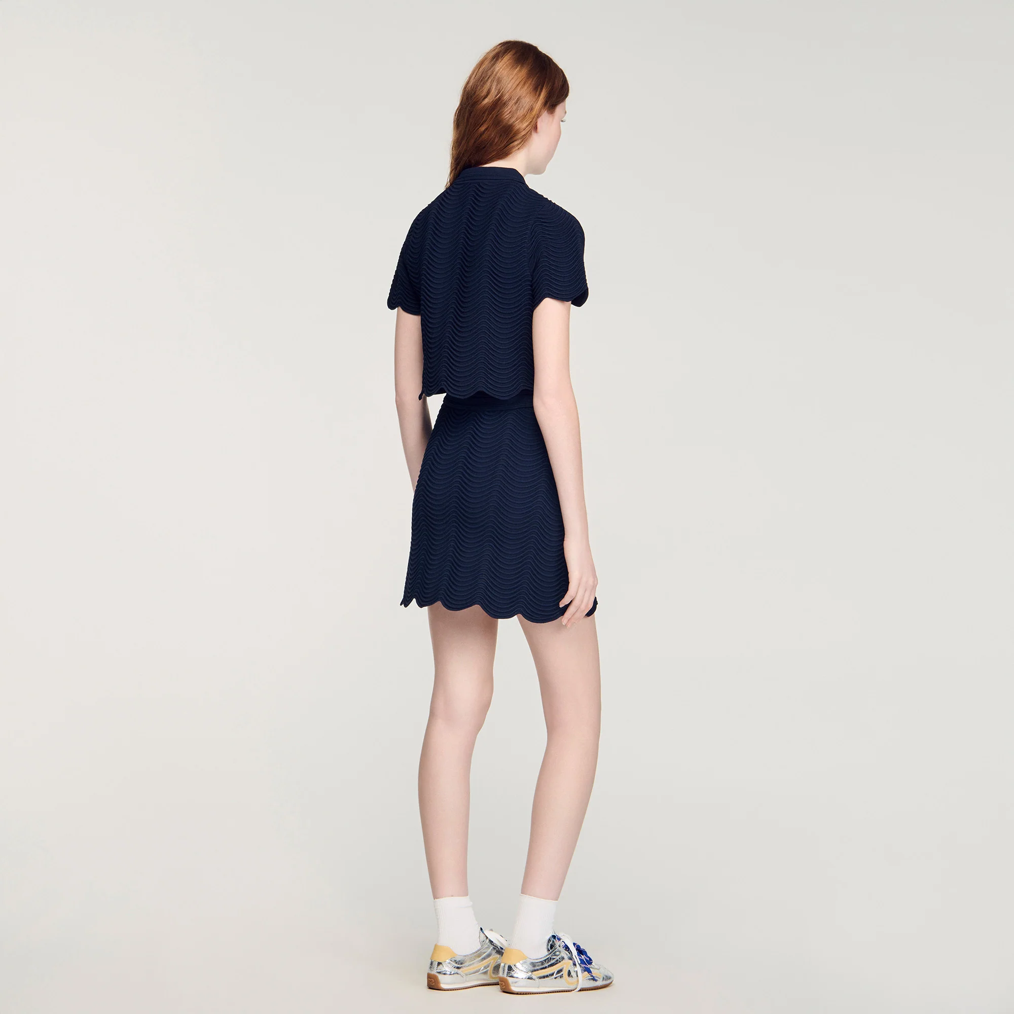 Campea Decorative Knit Polo-Neck Jumper Navy Blue - Image 3