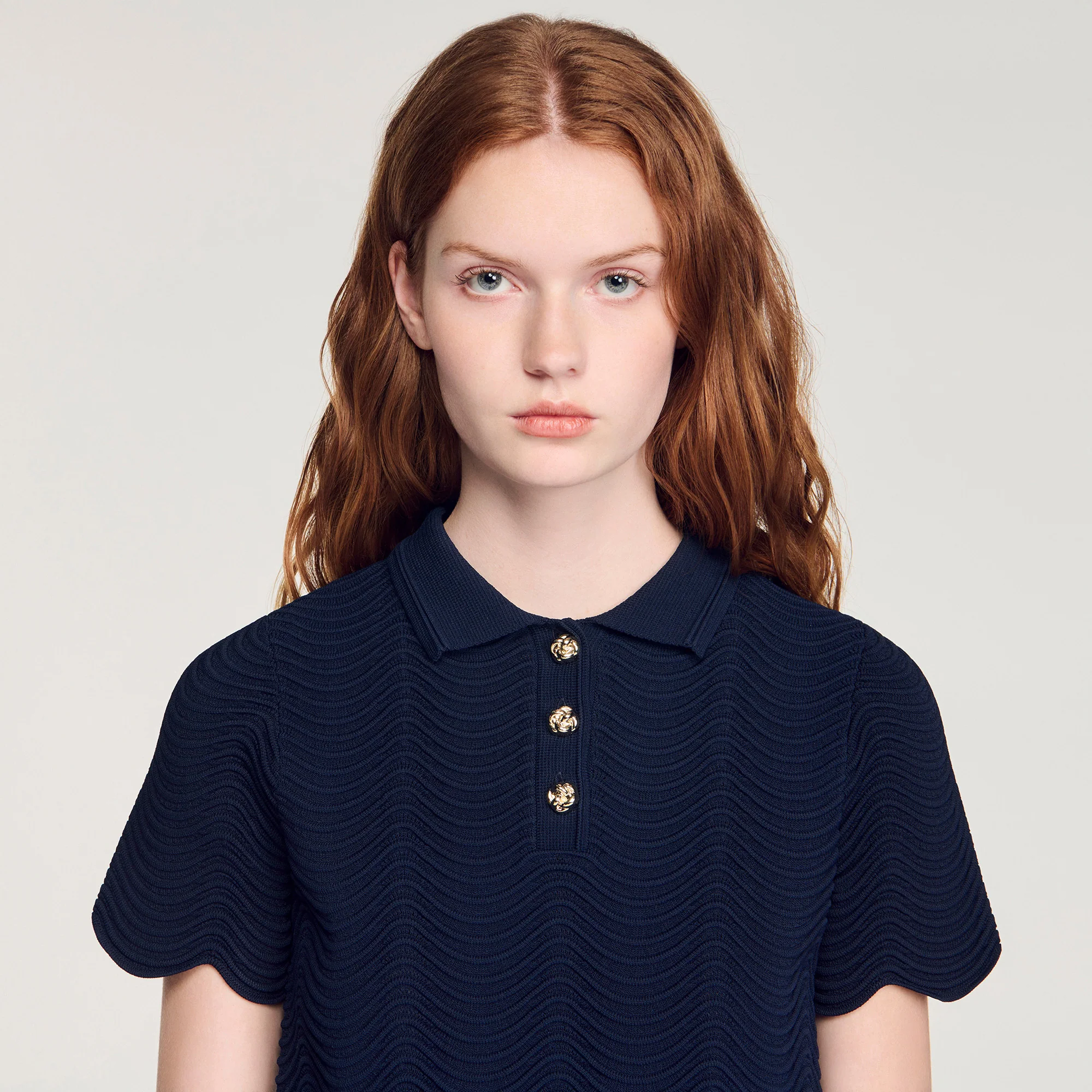 Campea Decorative Knit Polo-Neck Jumper Navy Blue - Image 4