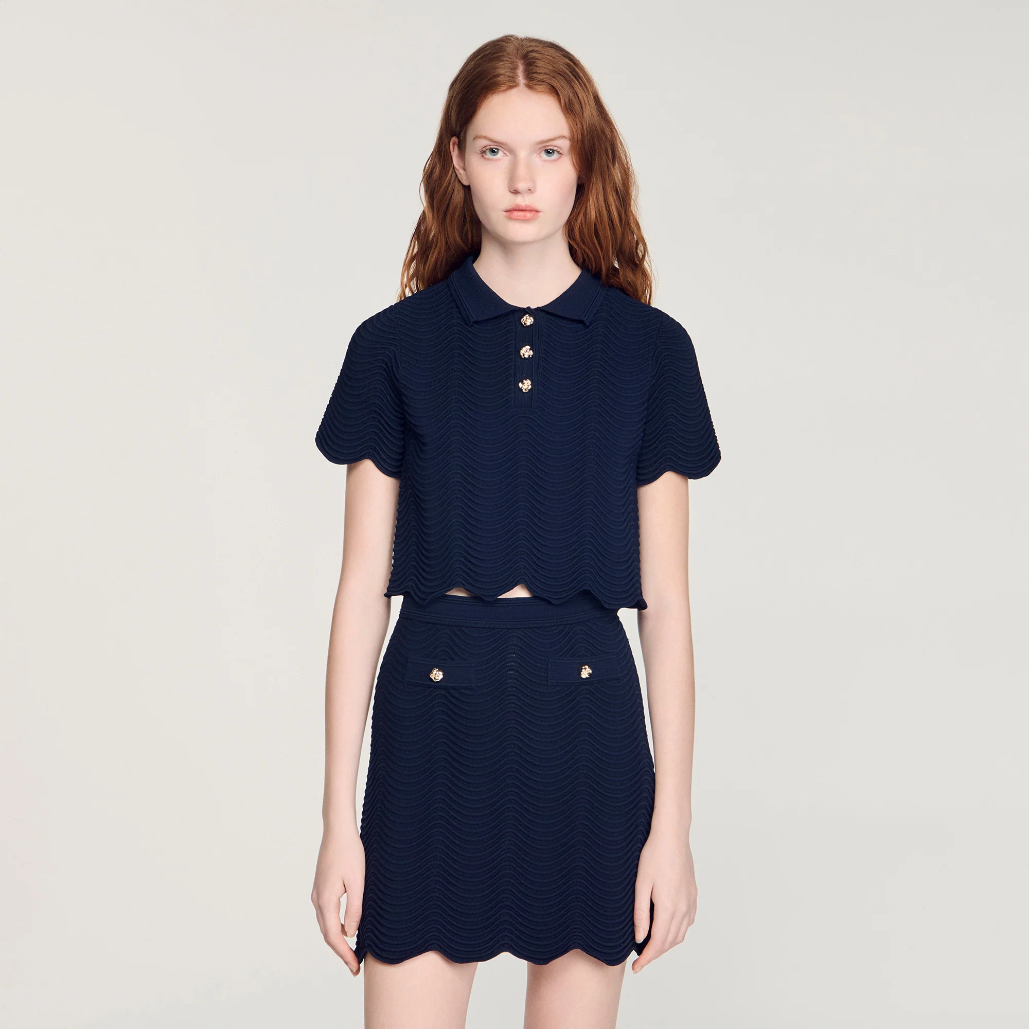 Campea Decorative Knit Polo-Neck Jumper Navy Blue - Image 5