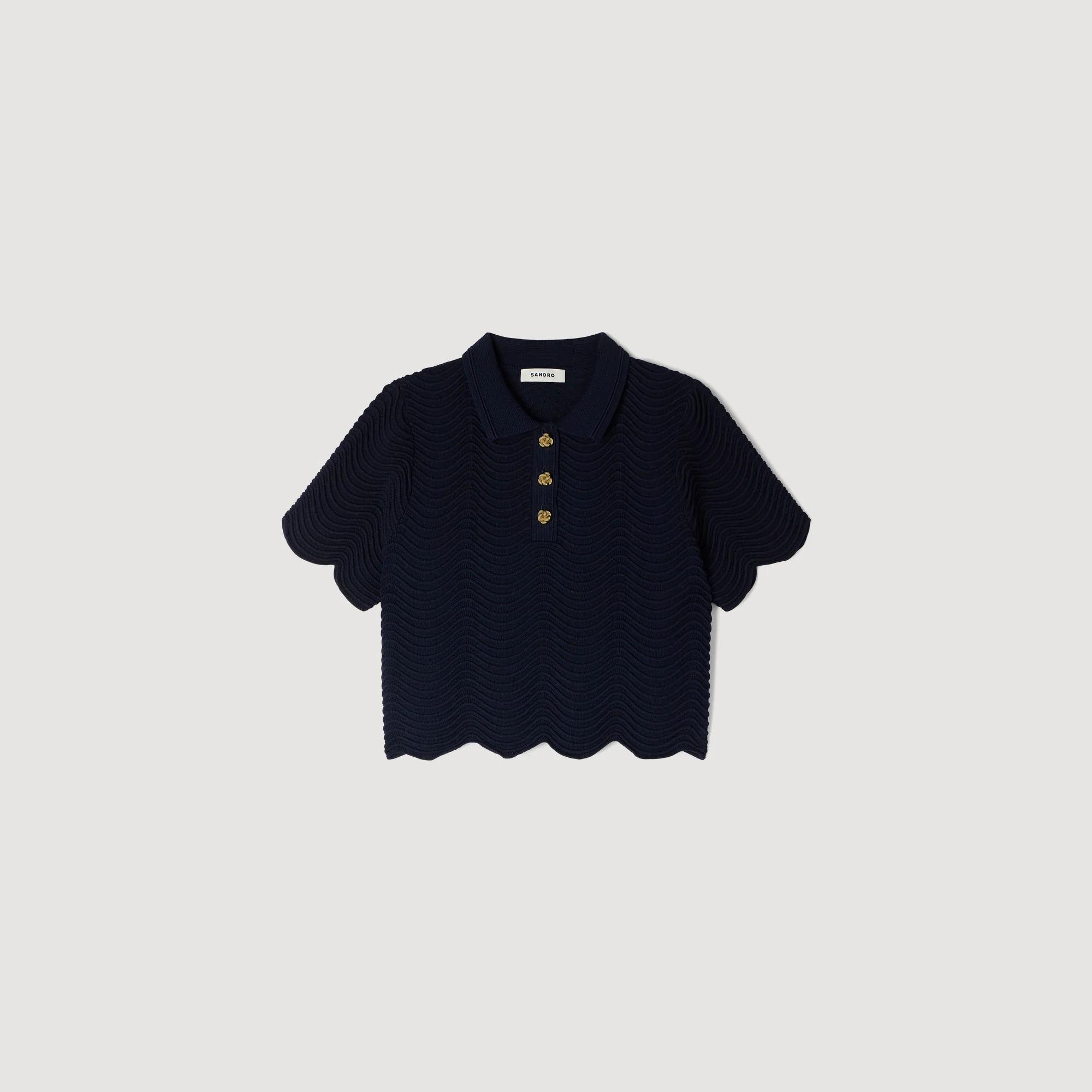 Campea Decorative Knit Polo-Neck Jumper Navy Blue - Image 6