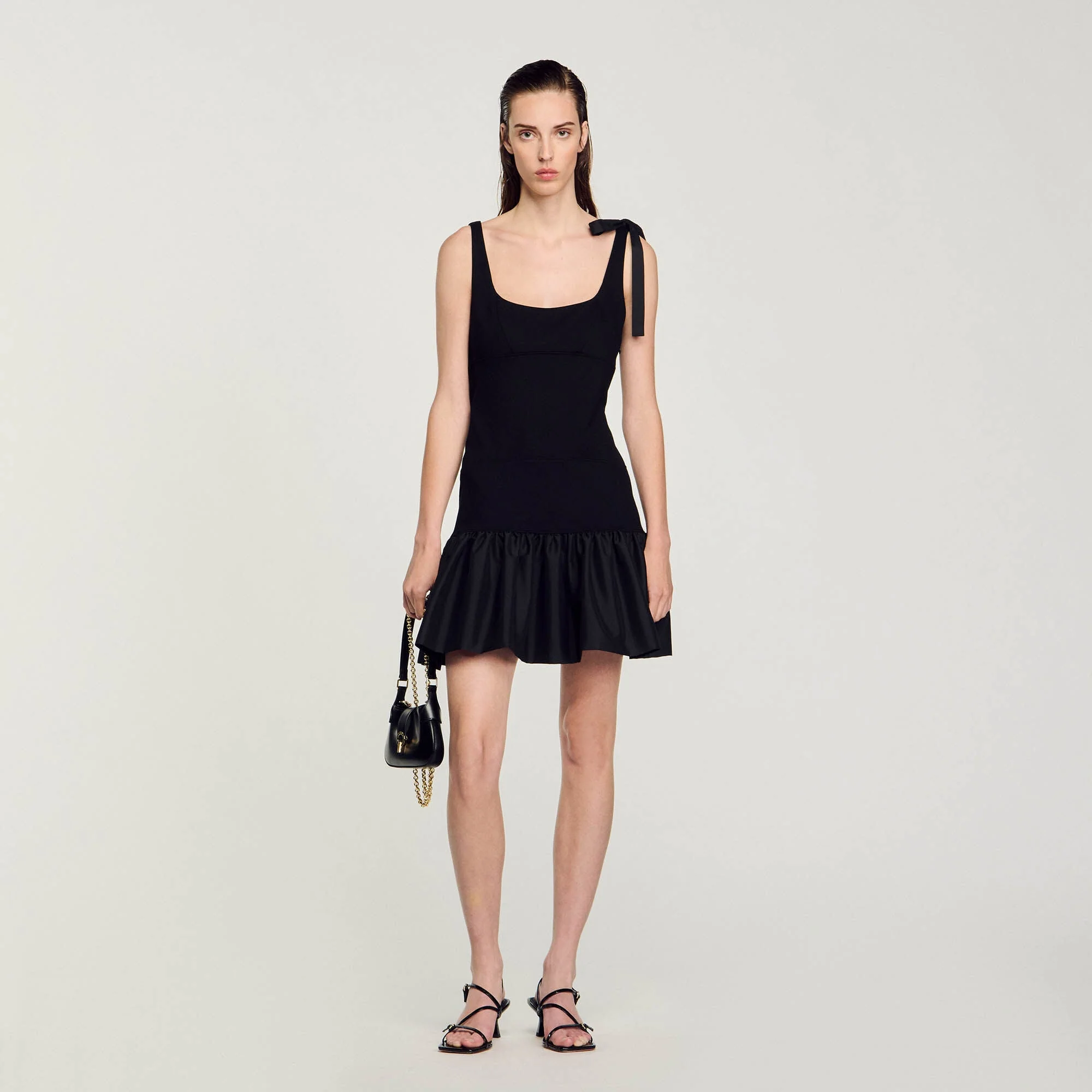 Lolita Dual-Material Short Dress Black