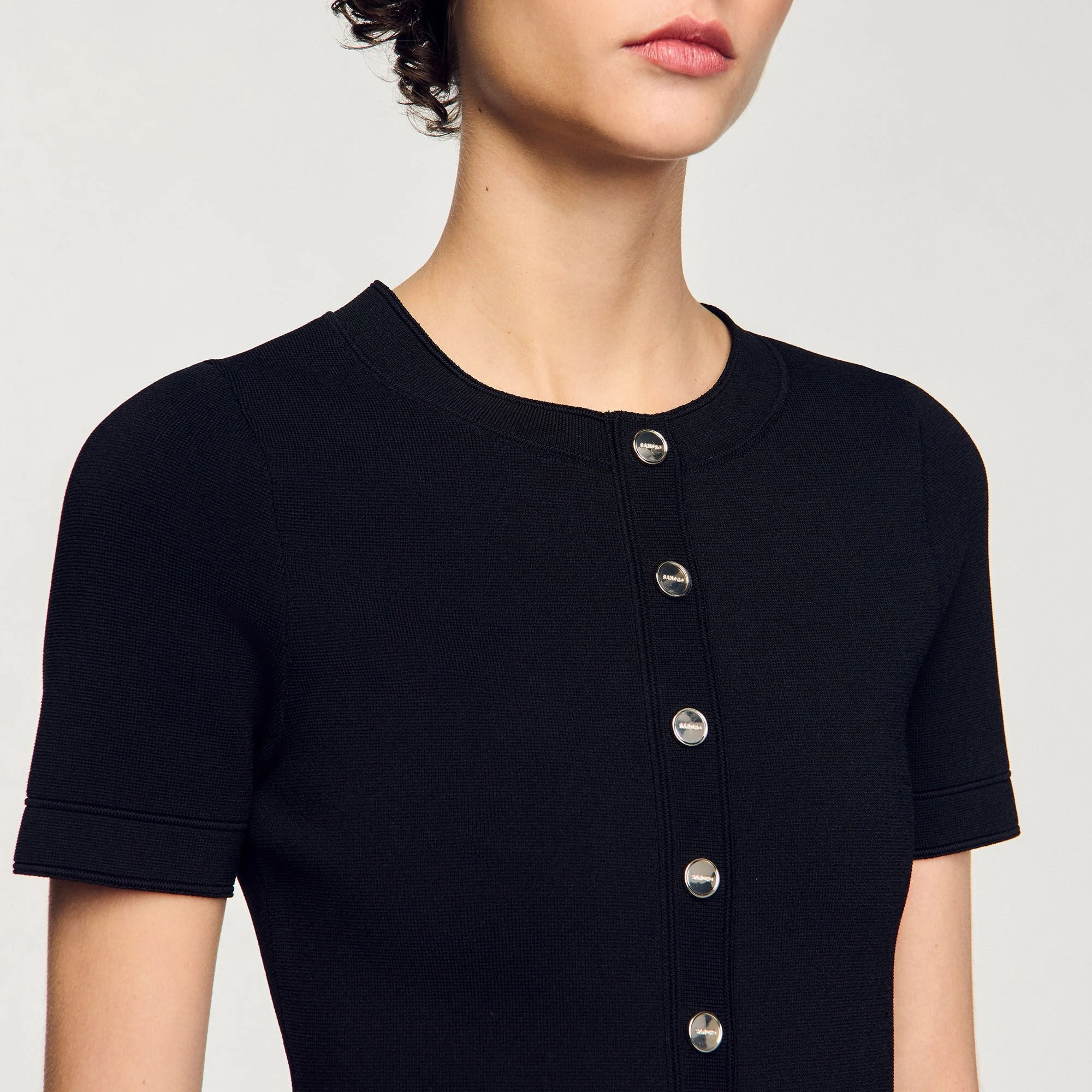 Paradis Short Knit Dress With Ruffle Black / Ecru - Image 3