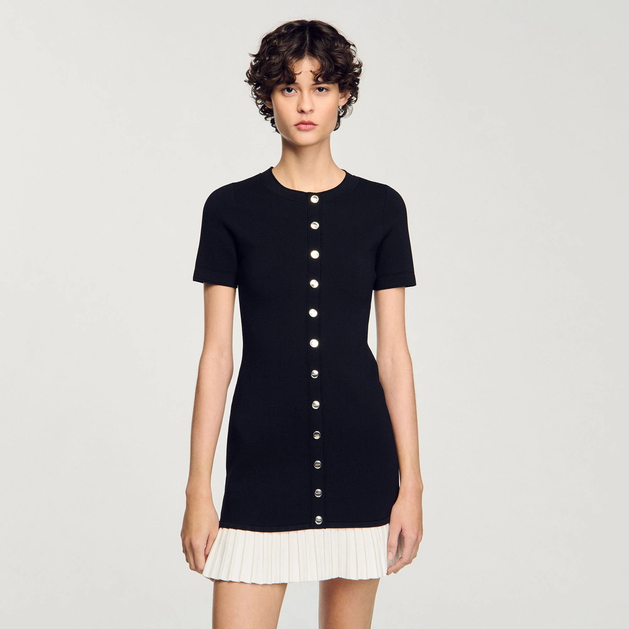 Paradis Short Knit Dress With Ruffle Black / Ecru - Image 4