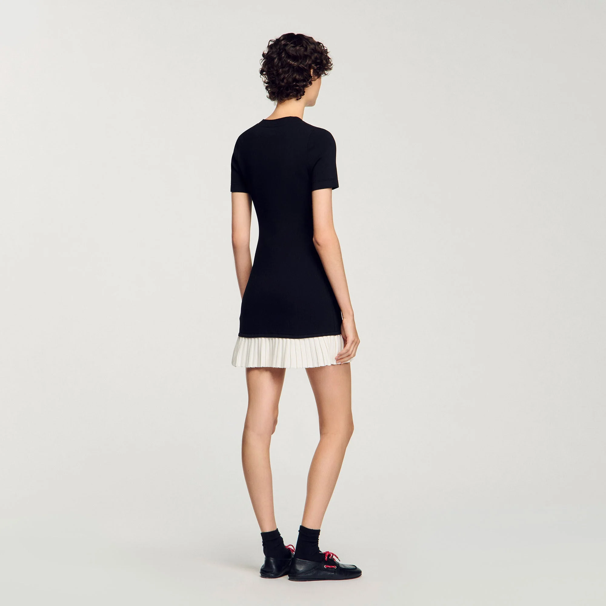 Paradis Short Knit Dress With Ruffle Black / Ecru - Image 5