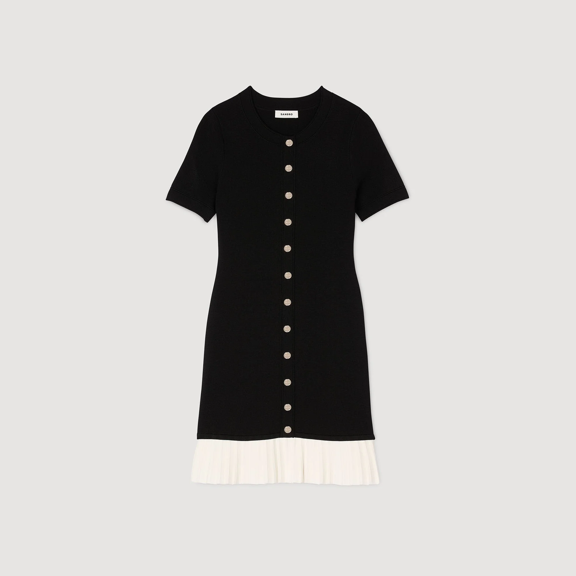 Paradis Short Knit Dress With Ruffle Black / Ecru - Image 6