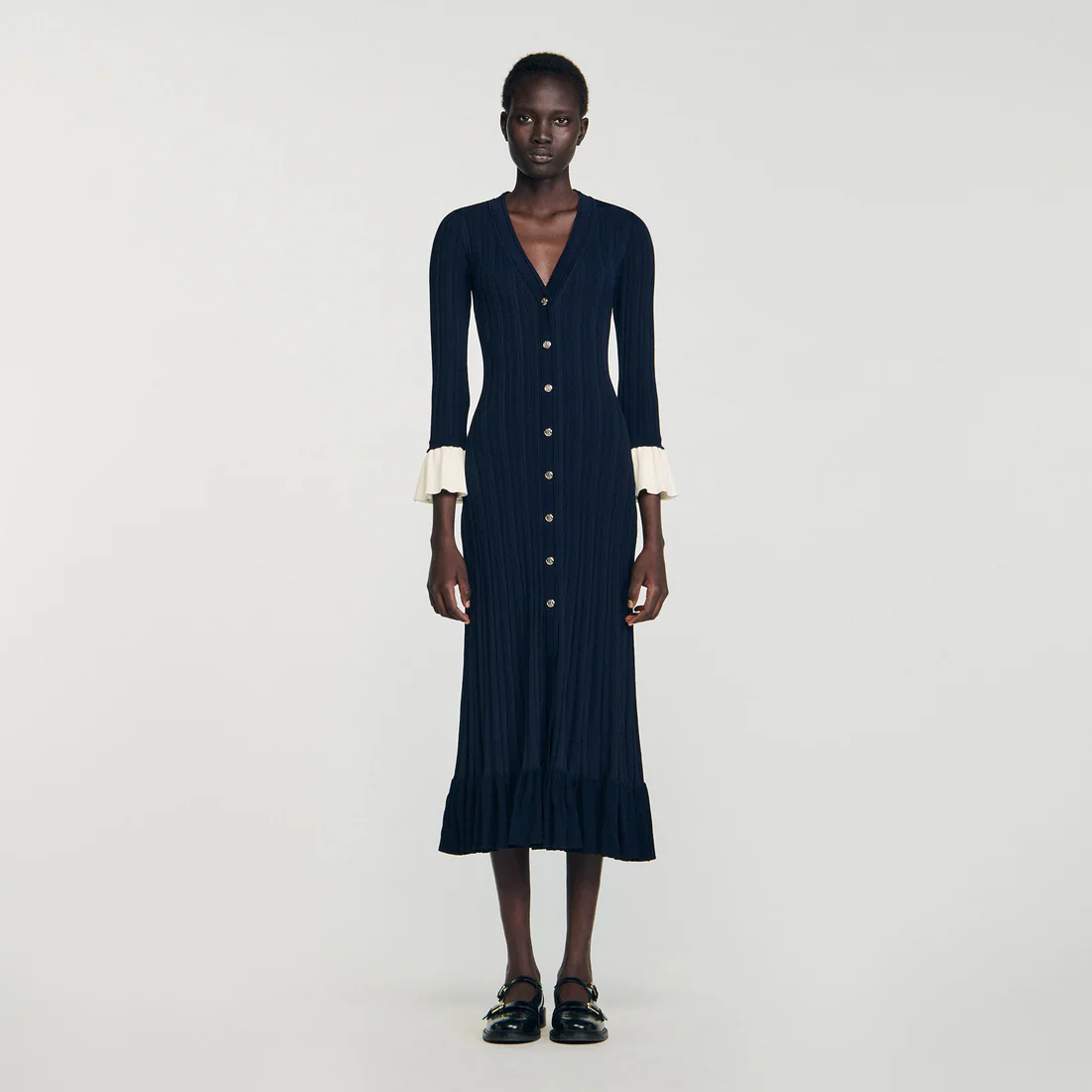 Nara Two-Tone Knit Maxi Dress Navy Blue - Image 2