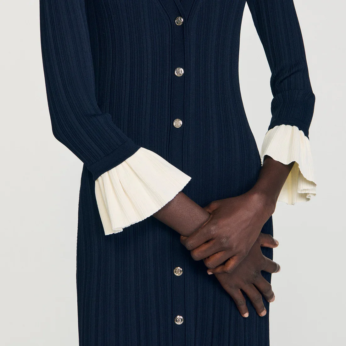 Nara Two-Tone Knit Maxi Dress Navy Blue - Image 3