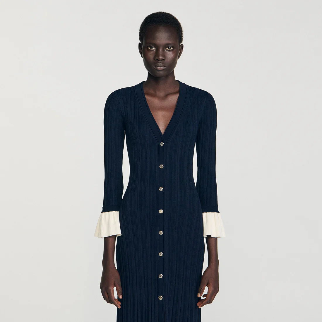 Nara Two-Tone Knit Maxi Dress Navy Blue - Image 4