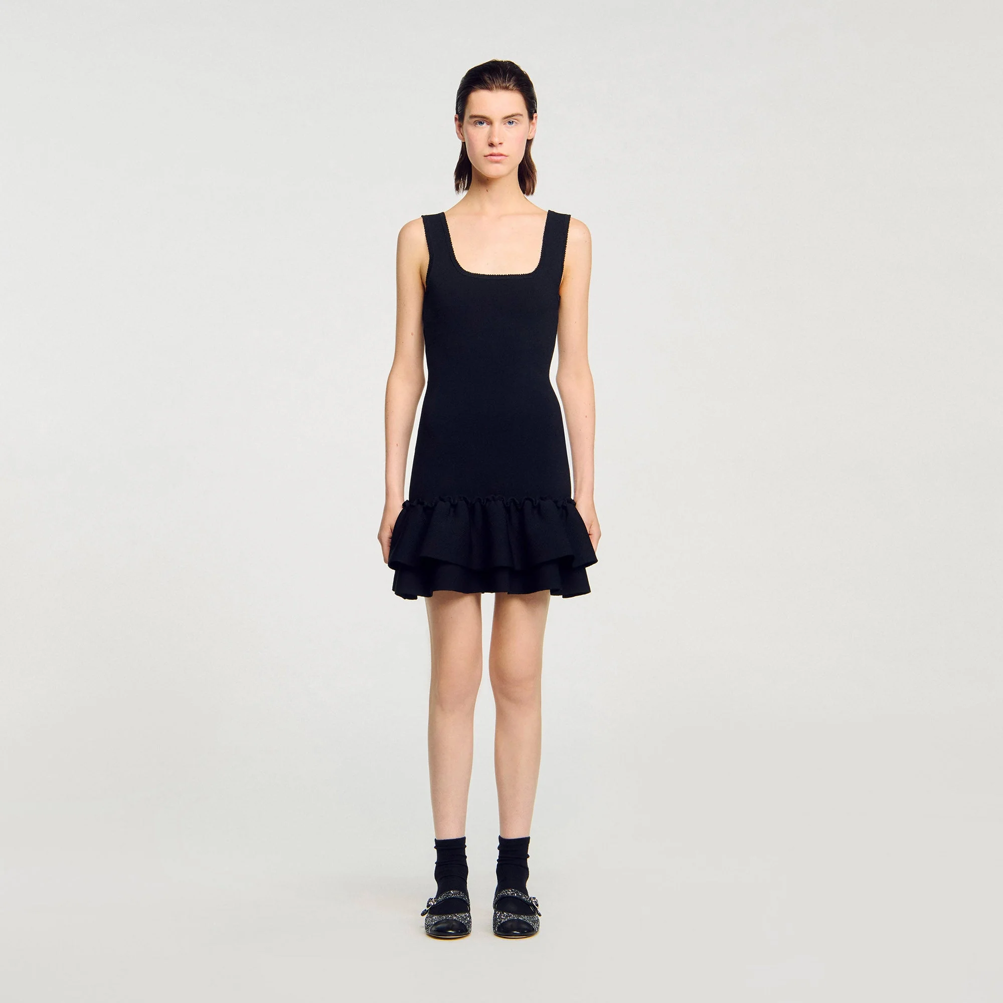 Piana Short Knit Dress With Ruffles Black - Image 2