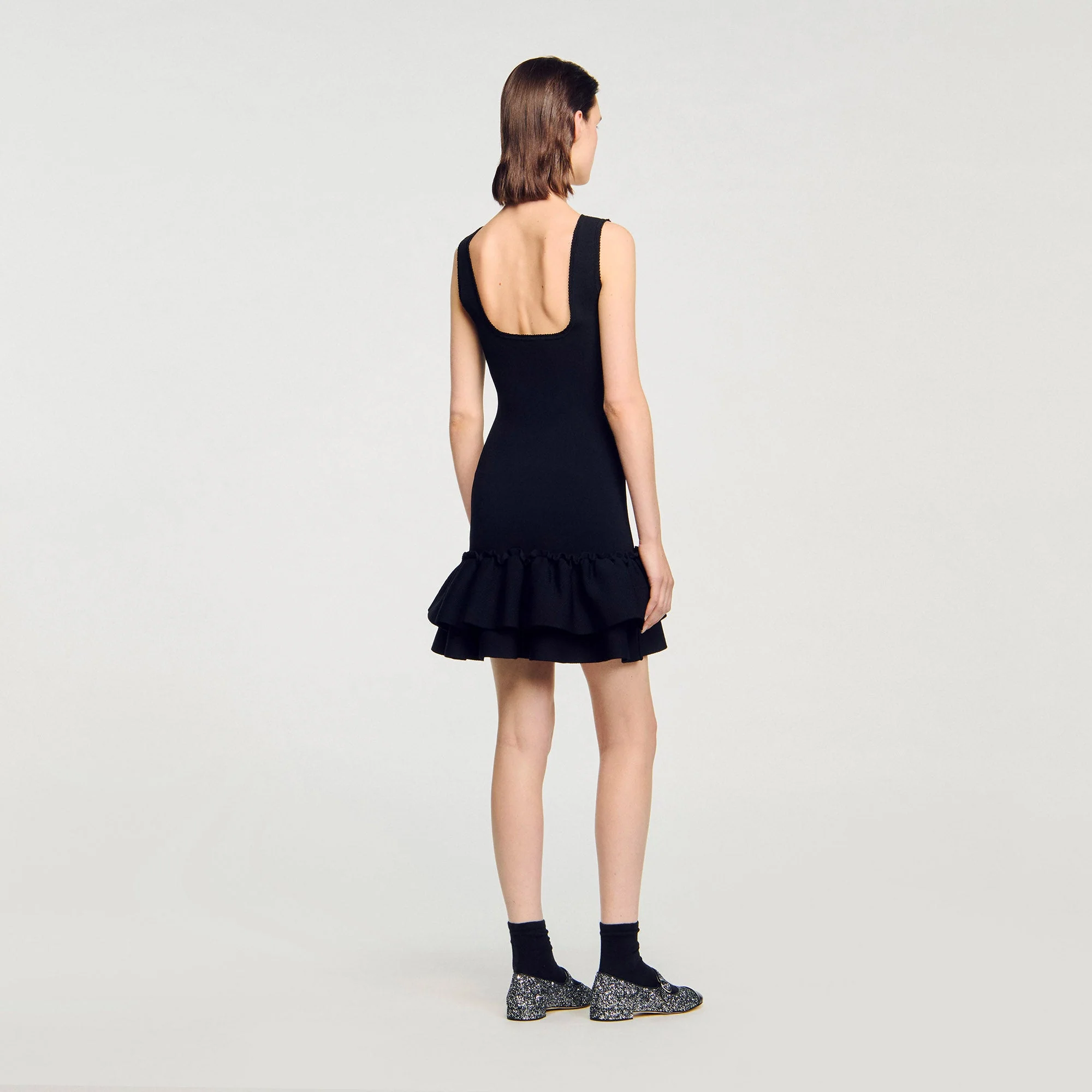 Piana Short Knit Dress With Ruffles Black - Image 3