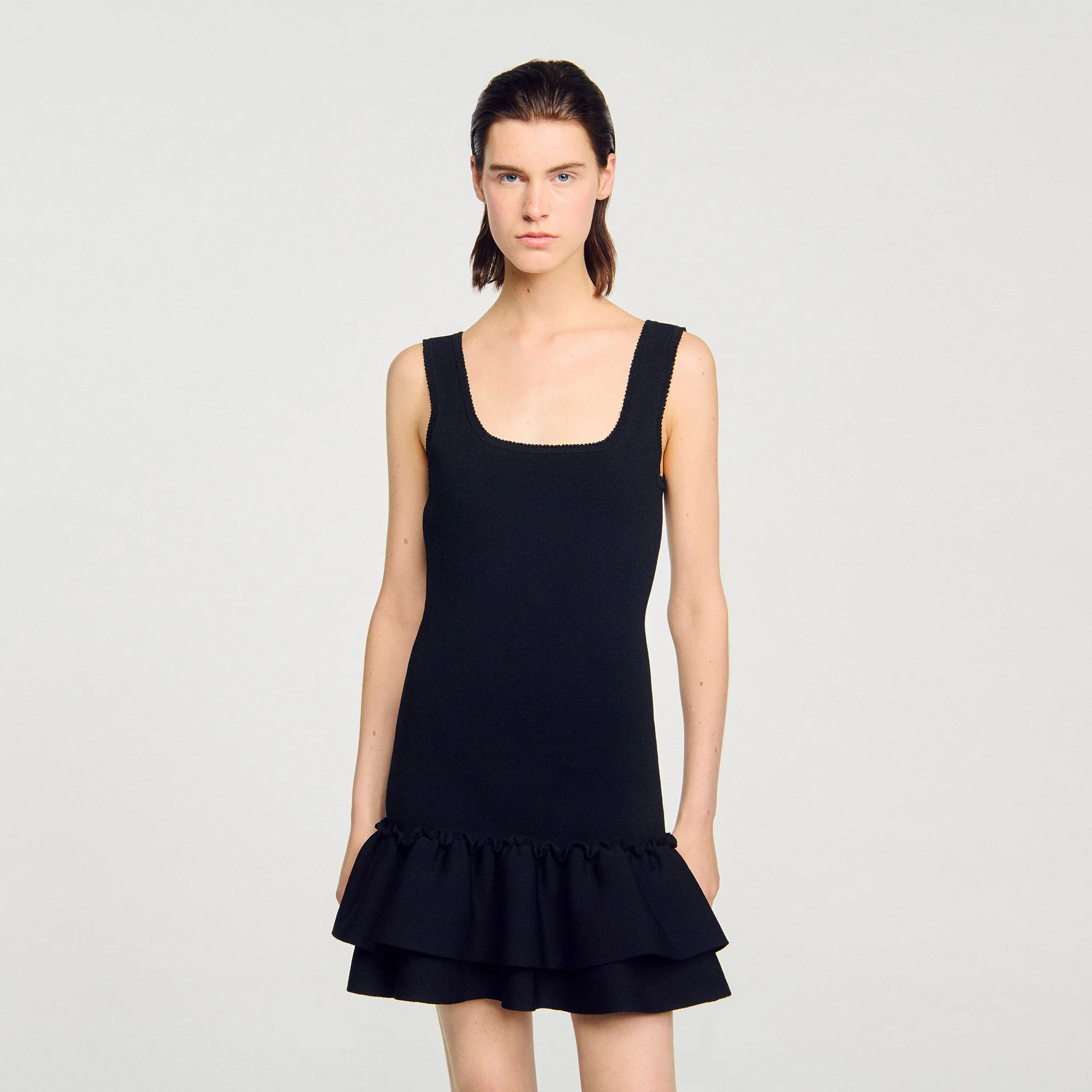 Piana Short Knit Dress With Ruffles Black - Image 4