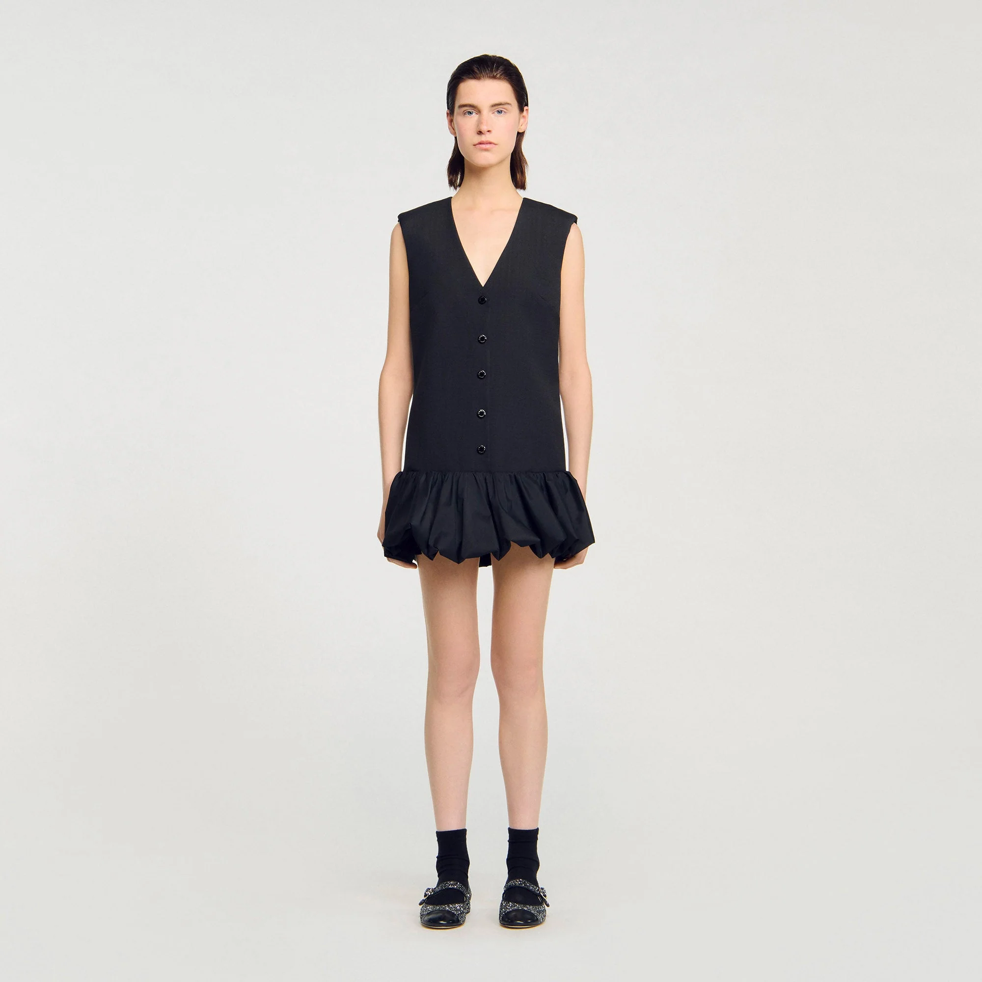 Aliette Short Tailored Dress With Ruffle Black - Image 2
