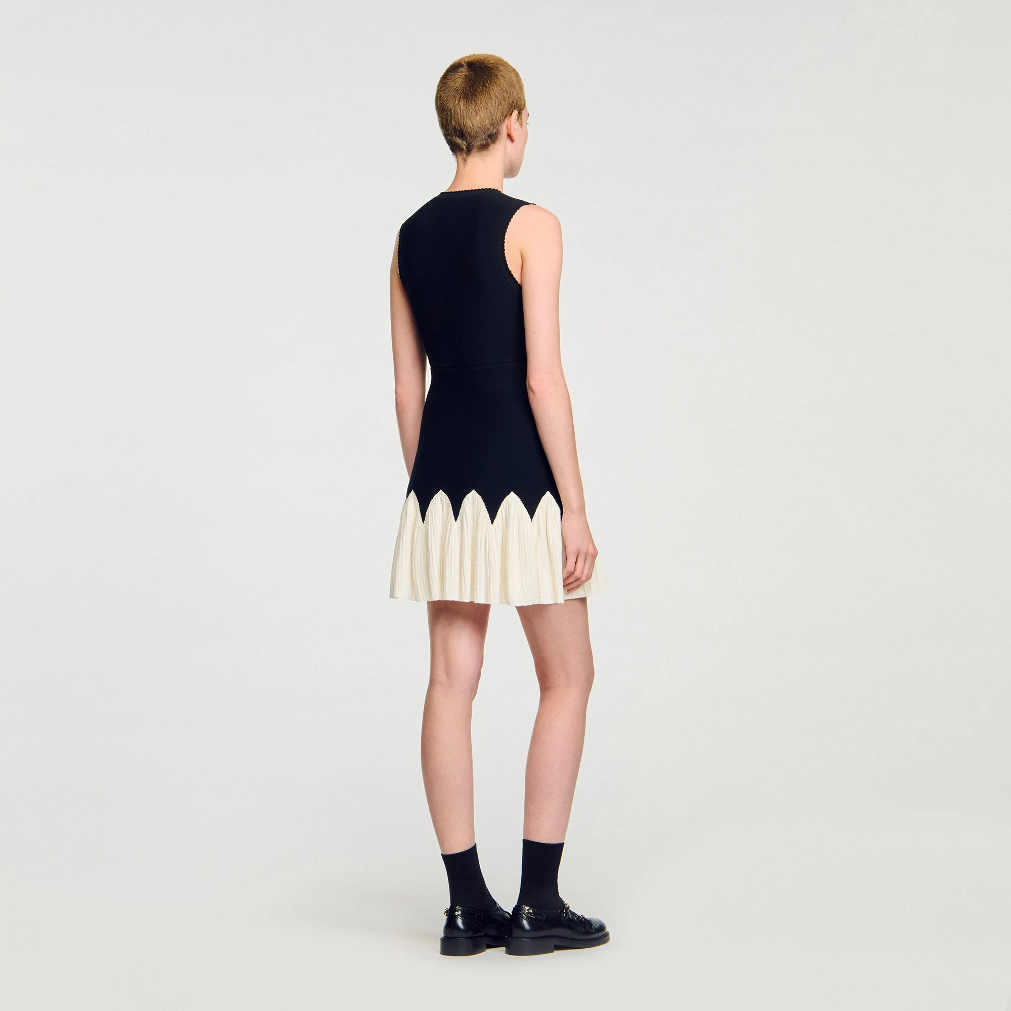 Cassie Two-Tone Short Knit Dress Black / Ecru - Image 3