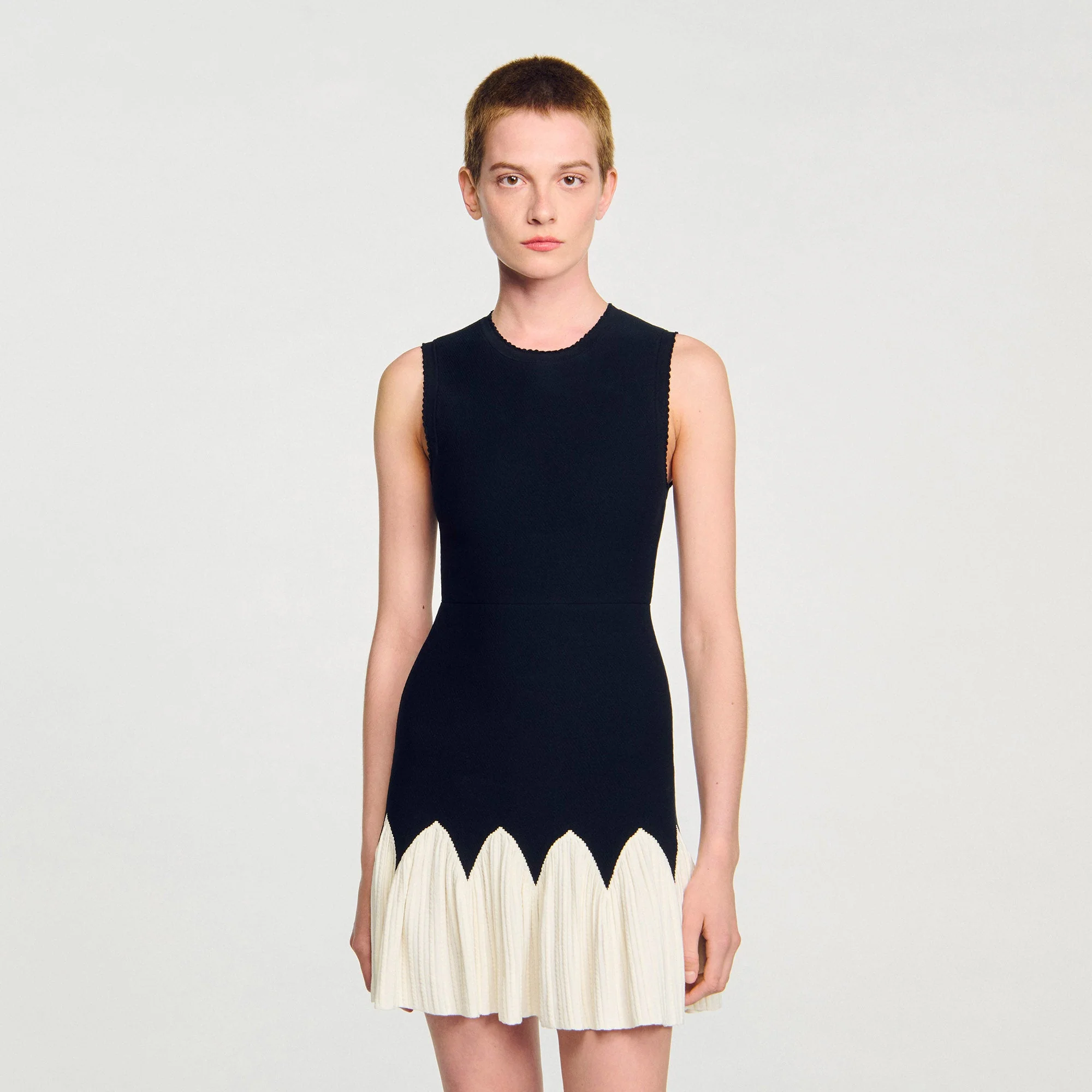 Cassie Two-Tone Short Knit Dress Black / Ecru - Image 5