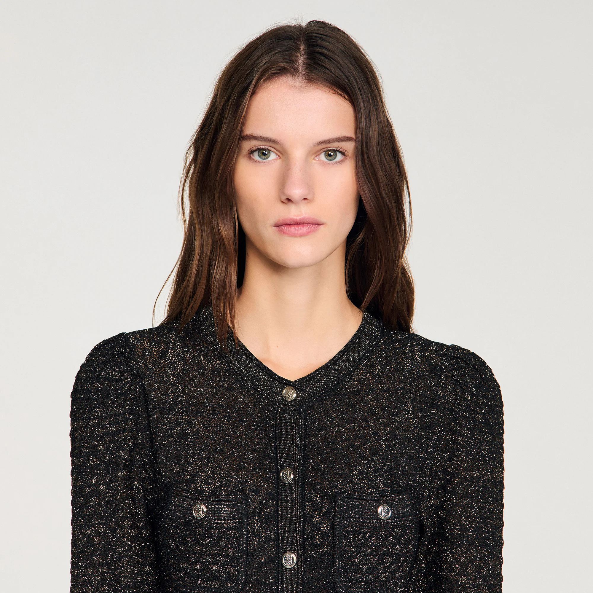 Ramia Pointelle Knit Midi Dress Black & Gold - Image 3