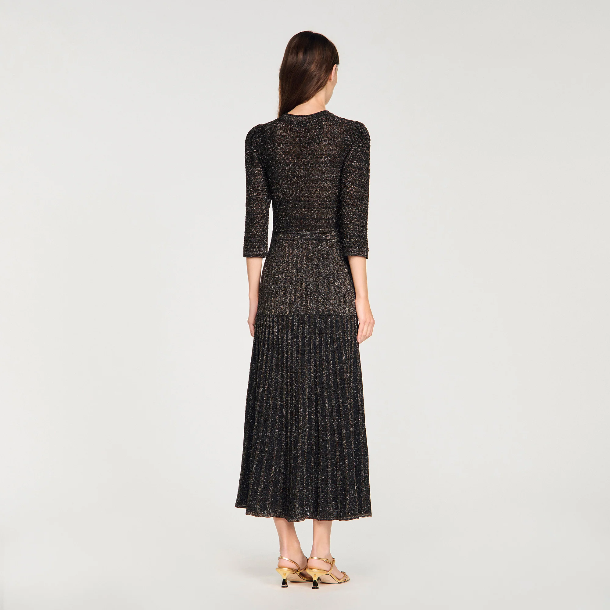 Ramia Pointelle Knit Midi Dress Black & Gold - Image 4