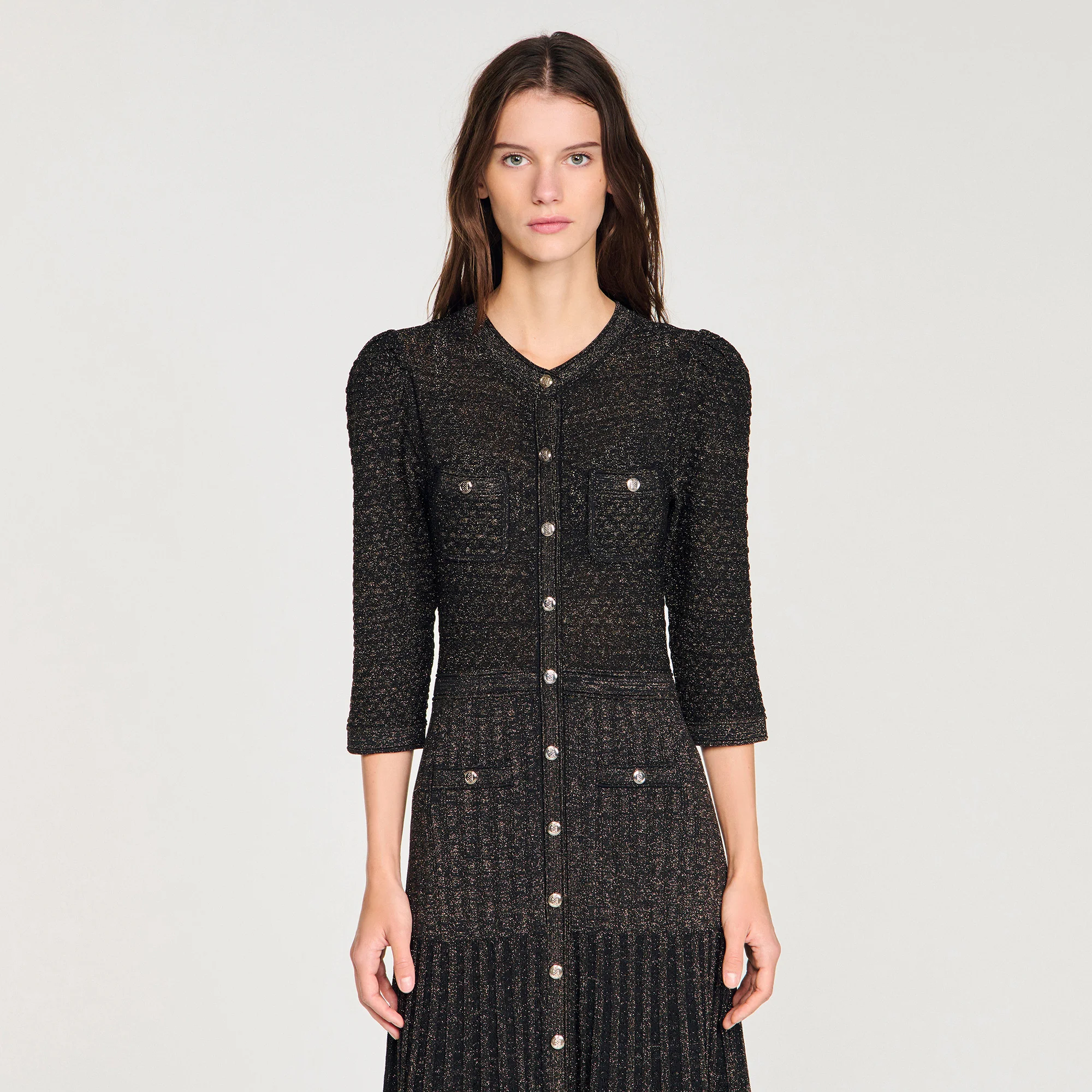 Ramia Pointelle Knit Midi Dress Black & Gold - Image 5