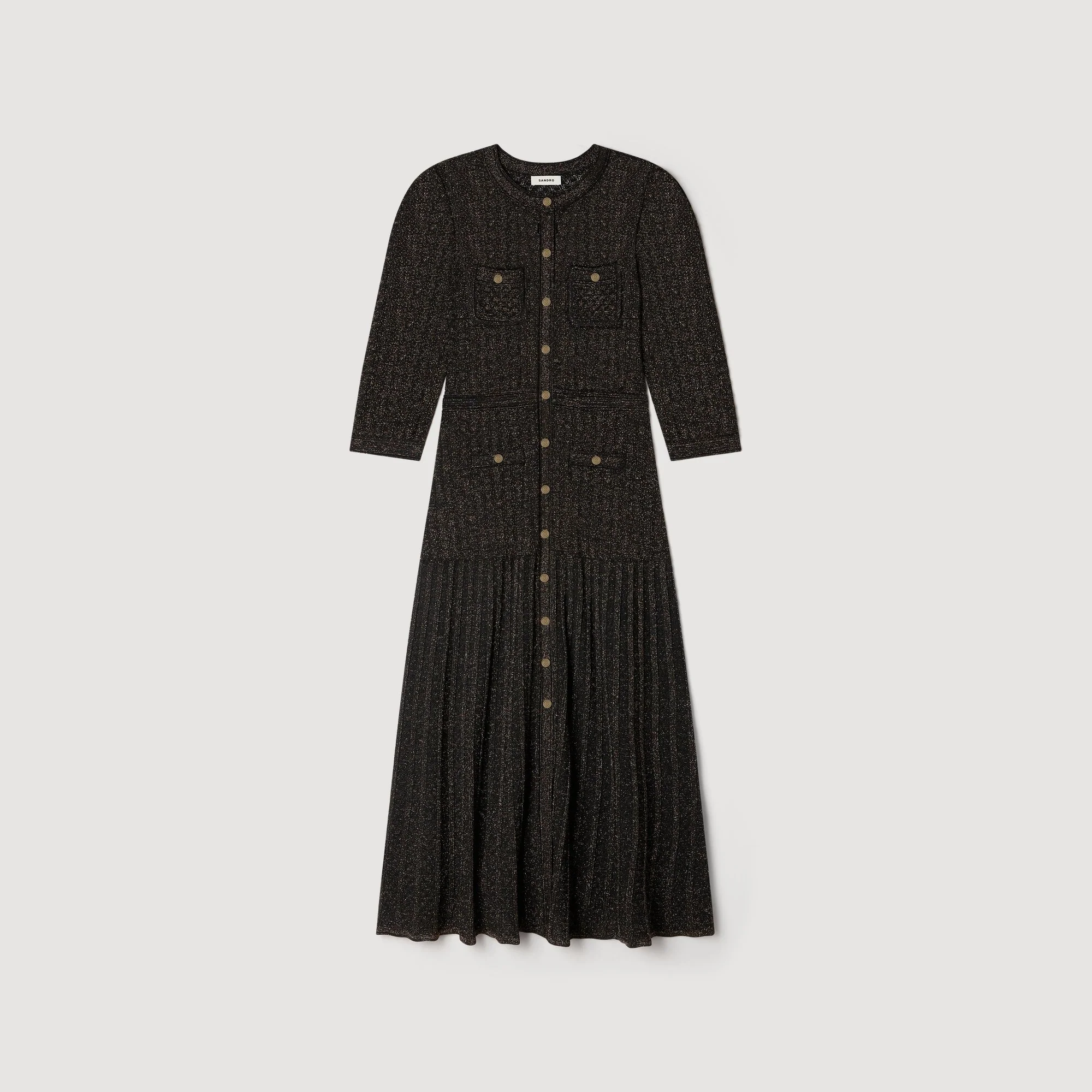 Ramia Pointelle Knit Midi Dress Black & Gold - Image 6