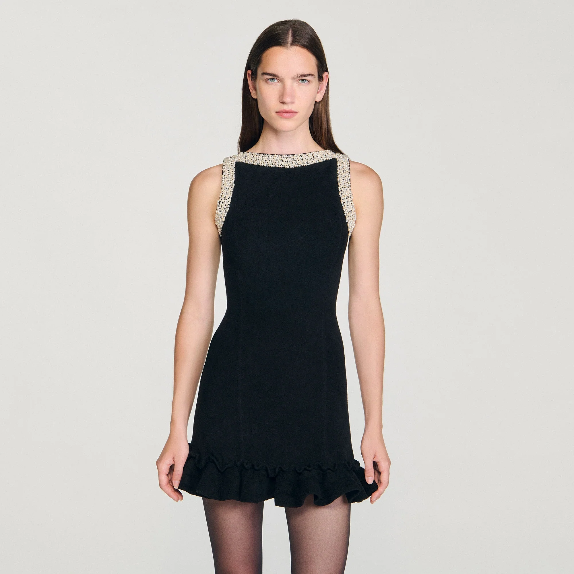 Divina Short Beaded Dress Black - Image 4