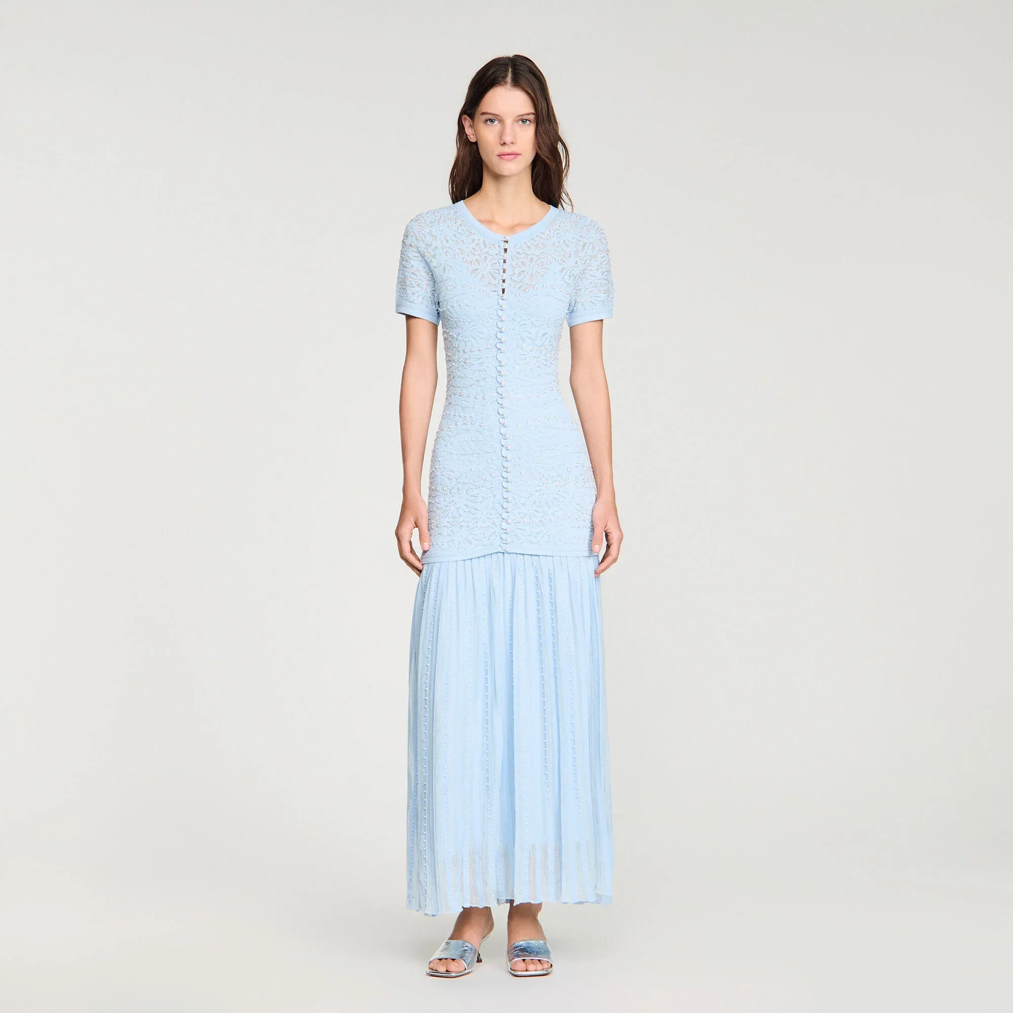 Levana Beaded Knit Maxi Dress Sky Blue - Image 2