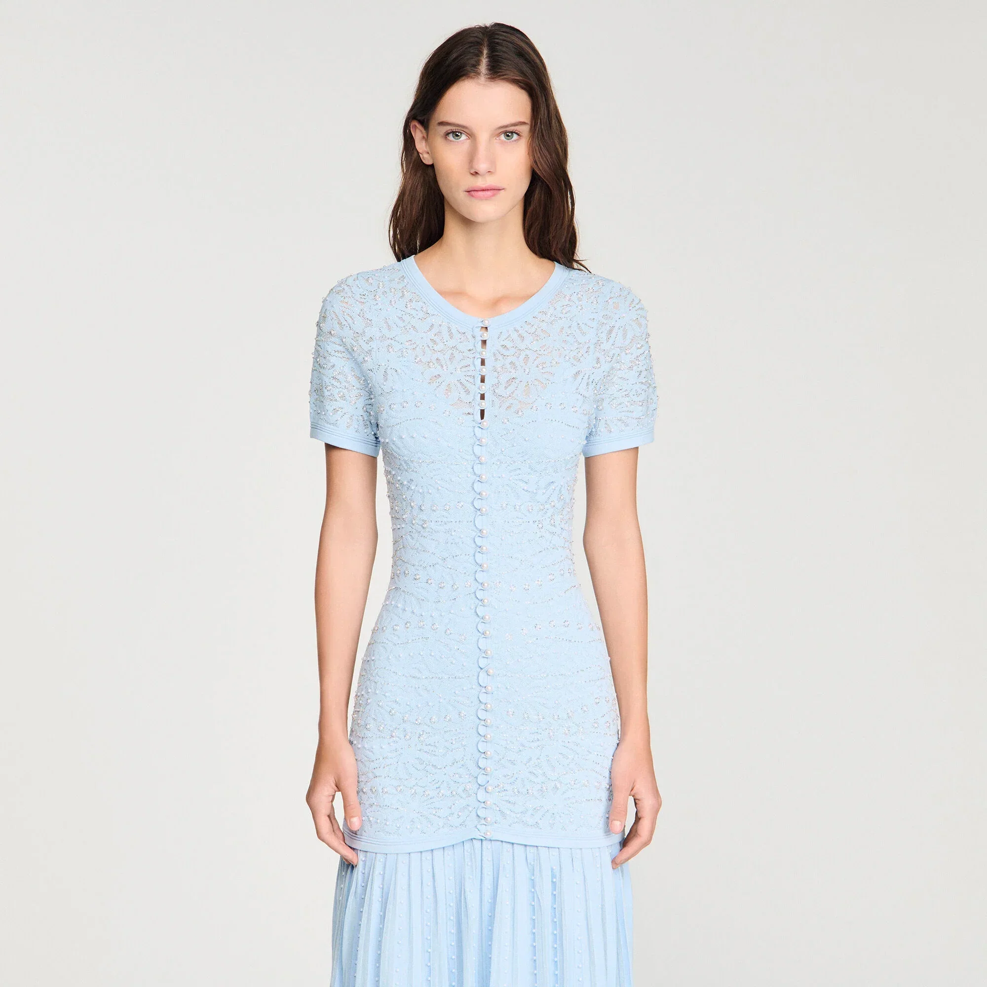 Levana Beaded Knit Maxi Dress Sky Blue - Image 4