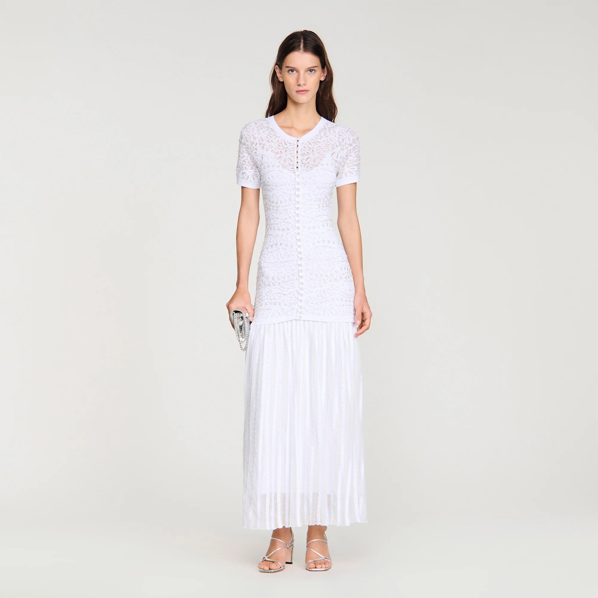 Levana Beaded Knit Maxi Dress White - Image 2
